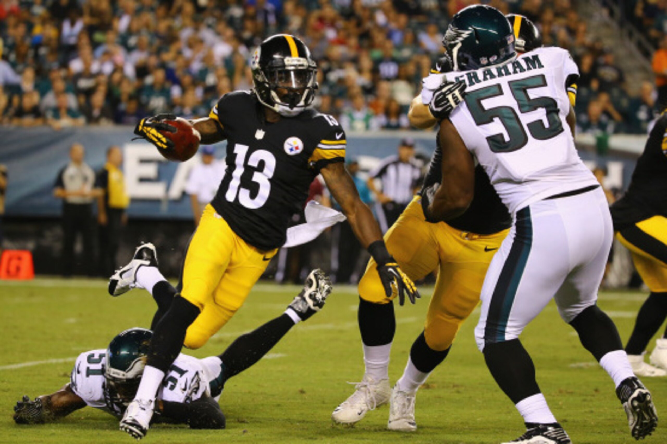 PHILADELPHIA, PA - AUGUST 21:  Dri Archer #13 of the Pittsburgh Steelers  in action against the Philadelphia Eagles during their Pre Season game at Lincoln Financial Field on August 21, 2014 in Philadelphia, Pennsylvania.  (Photo by Al Bello/Getty Images)