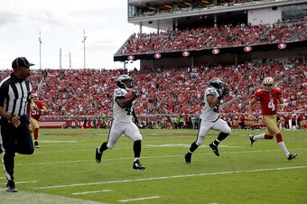 SANTA CLARA, CA - SEPTEMBER 28:  Darren Sproles #43 of the Philadelphia Eagles returns a punt for a touchdown in the second quarter of their game against the San Francisco 49ers at Levi's Stadium on September 28, 2014 in Santa Clara, California.  (Photo b
