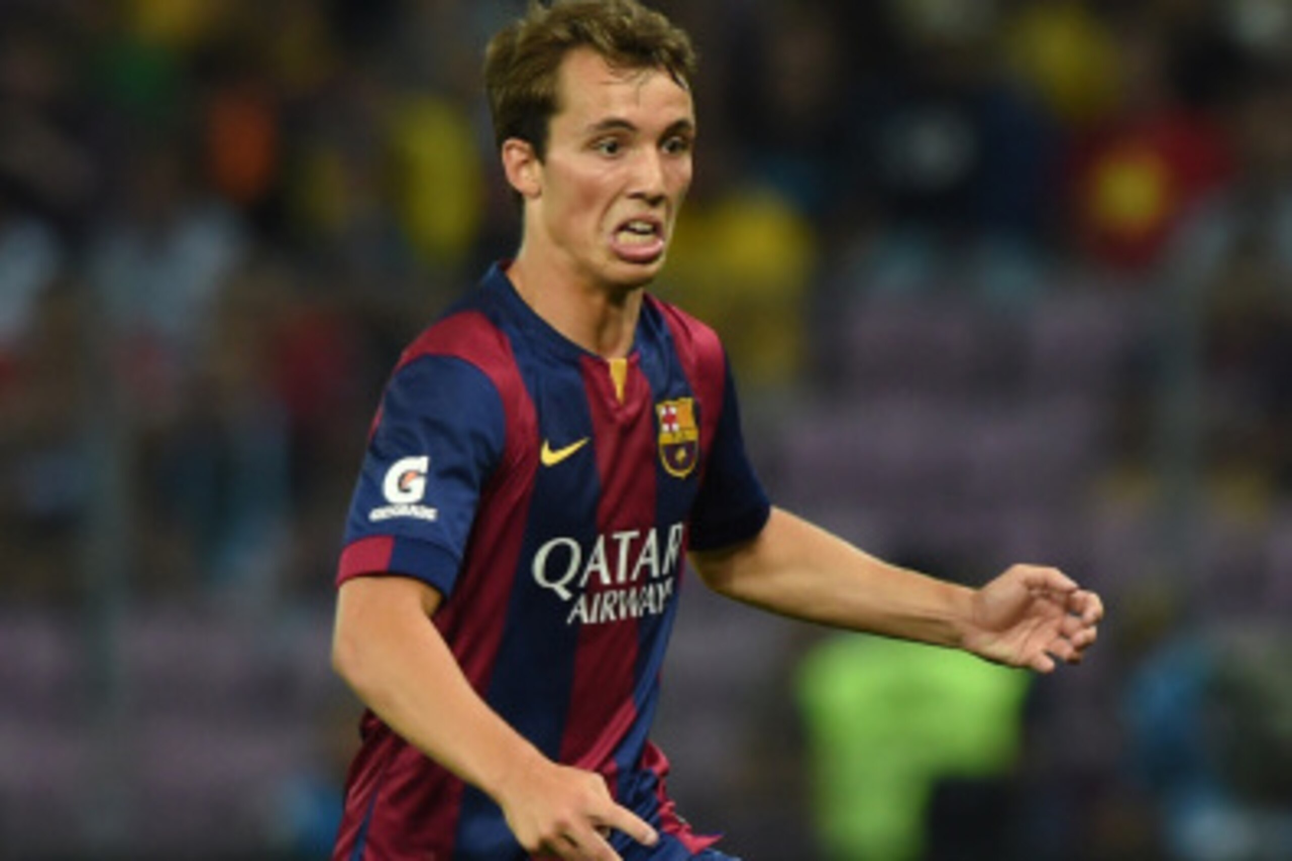 GENEVA, SWITZERLAND - AUGUST 06:  Alejandro Grimaldo of FC Barcelona in action during the pre-season friendly match between FC Barcelona and SSC Napoli on August 6, 2014 in Geneva, Switzerland.  (Photo by Valerio Pennicino/Getty Images)