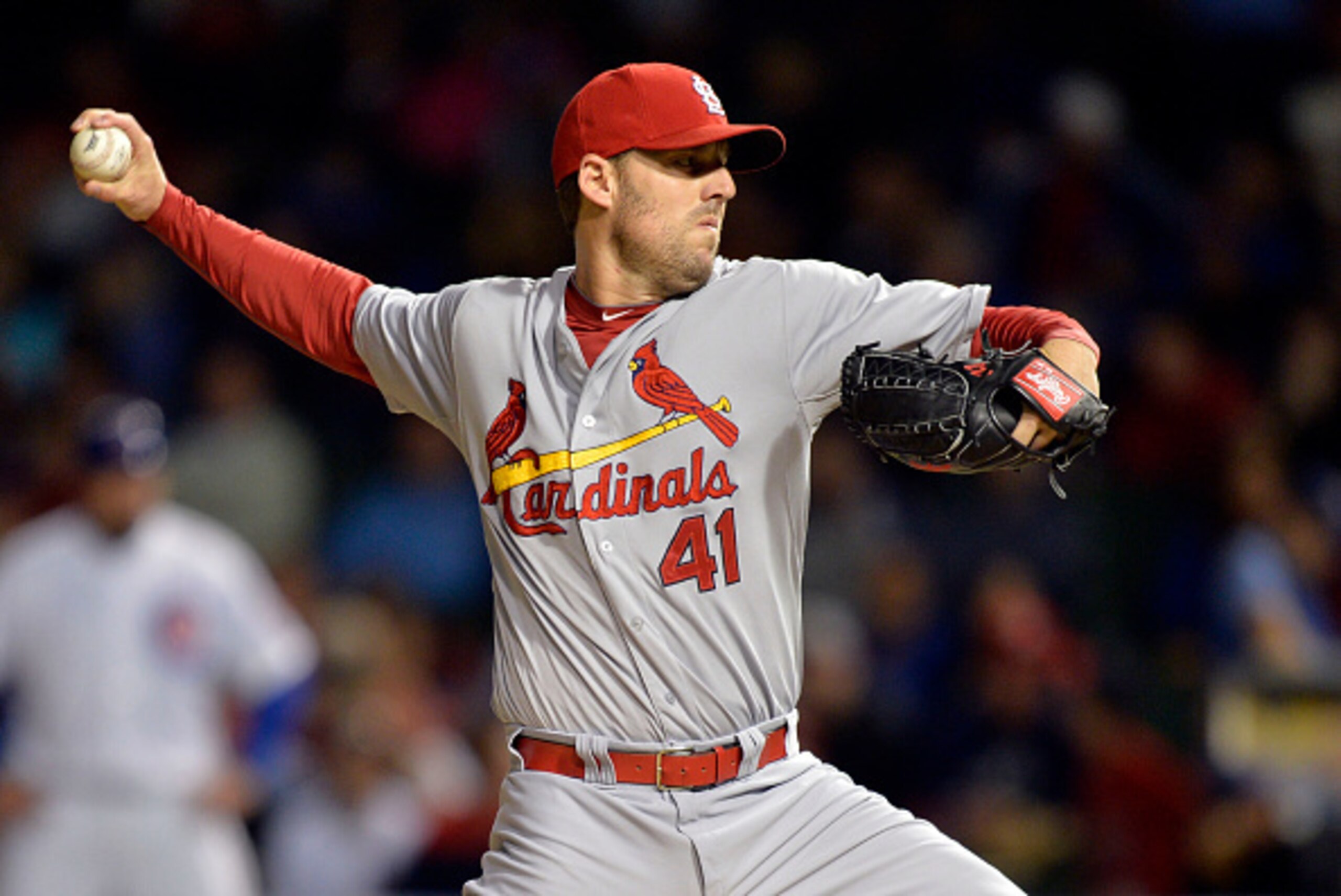 CHICAGO, IL - SEPTEMBER 24:  Starting pitcher John Lackey #41 of the St. Louis Cardinals delivers a pitch during the first inning against the Chicago Cubs at Wrigley Field on September 24, 2014 in Chicago, Illinois.  (Photo by Brian Kersey/Getty Images)