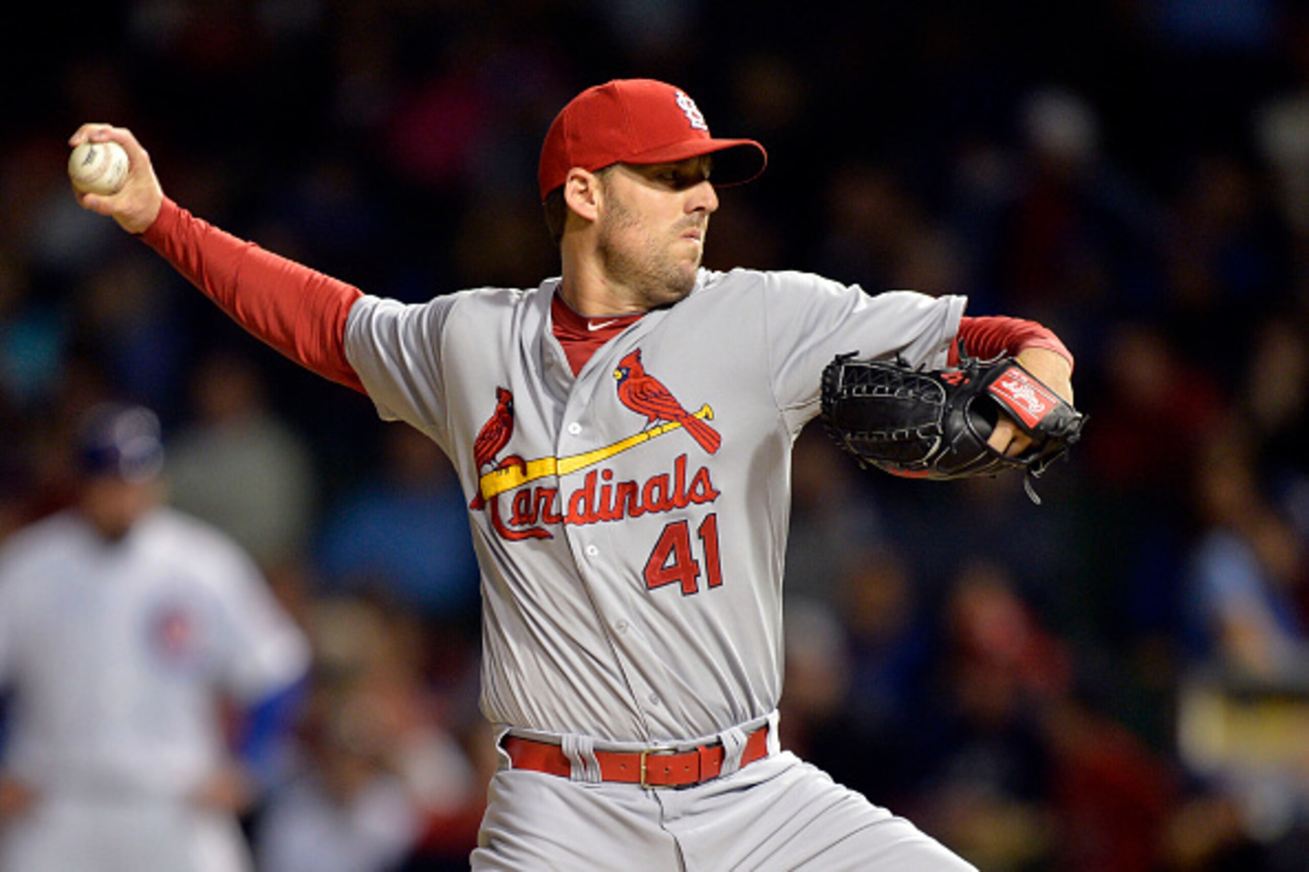 CHICAGO, IL - SEPTEMBER 24:  Starting pitcher John Lackey #41 of the St. Louis Cardinals delivers a pitch during the first inning against the Chicago Cubs at Wrigley Field on September 24, 2014 in Chicago, Illinois.  (Photo by Brian Kersey/Getty Images)