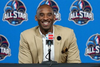 NEW ORLEANS, LA - FEBRUARY 16:  Kobe Bryant of the Los Angeles Lakers addresses the media before the 2014 NBA All-Star game at the Smoothie King Center on February 16, 2014 in New Orleans, Louisiana. NOTE TO USER: User expressly acknowledges and agrees th