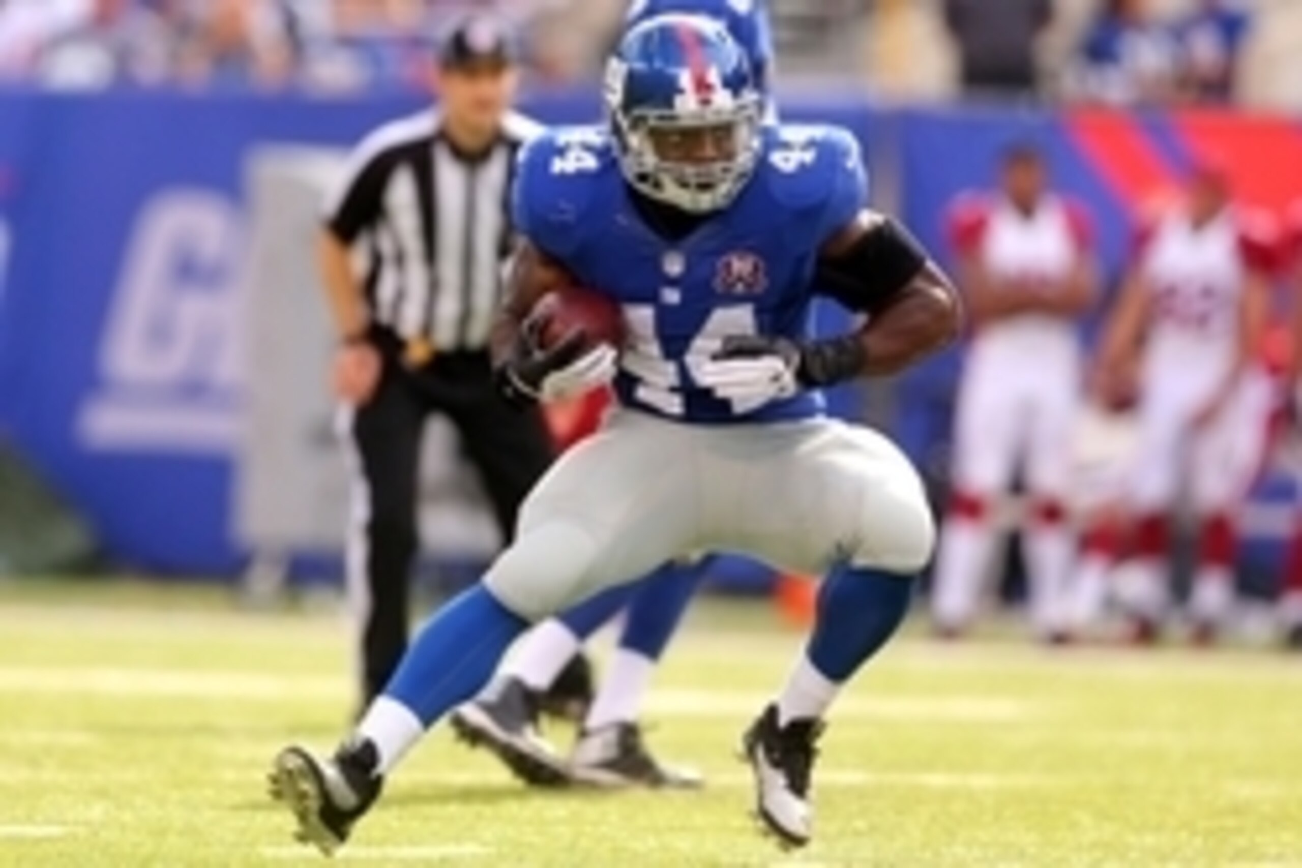 Sep 14, 2014; East Rutherford, NJ, USA; New York Giants running back Andre Williams (44) runs the ball against the Arizona Cardinals during a game at MetLife Stadium. Mandatory Credit: Brad Penner-USA TODAY Sports