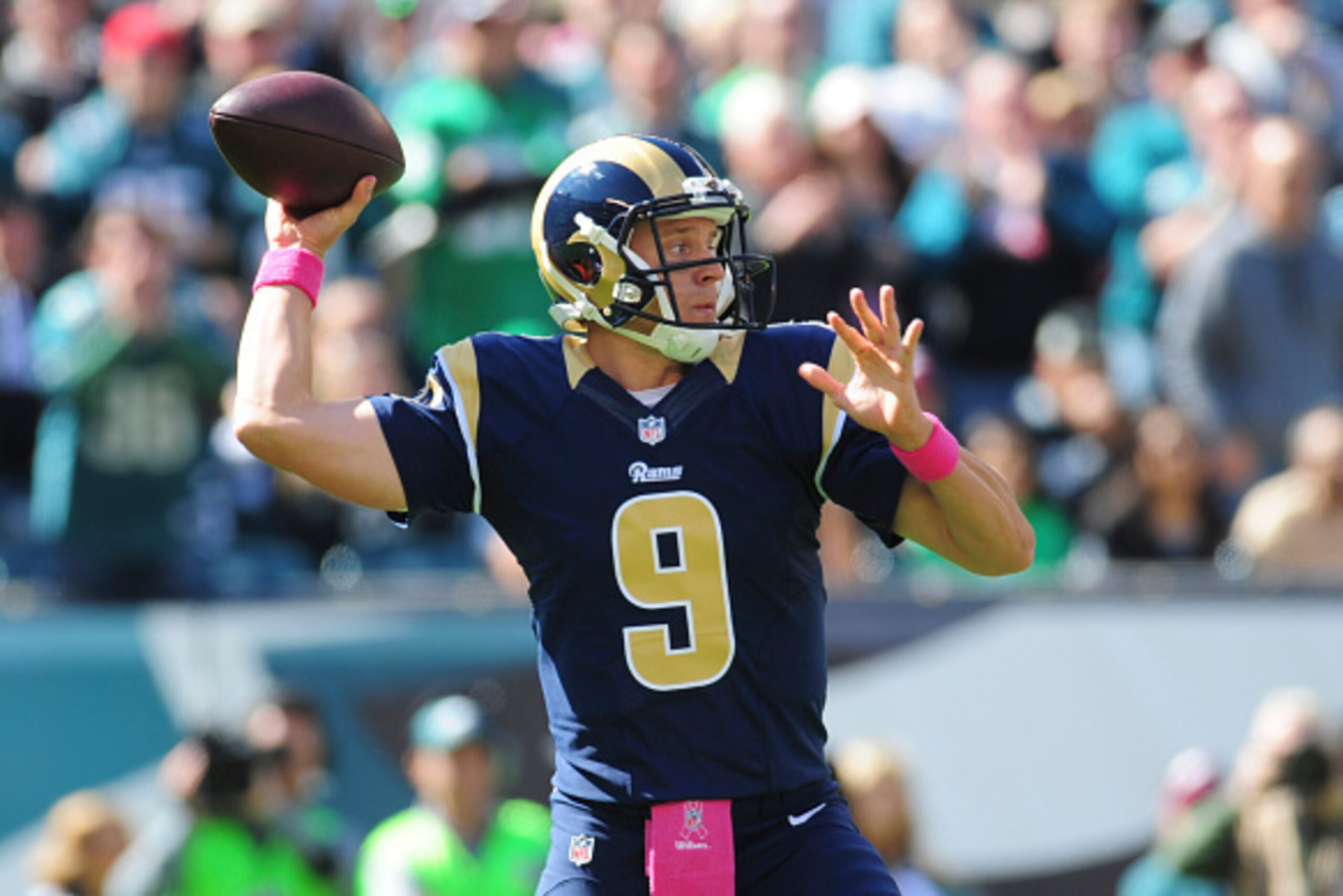 PHILADELPHIA, PA - OCTOBER 5: Quarterback Austin Davis #9 of the St. Louis Rams throws a pass in the first quarter against the Philadelphia Eagles on October 5, 2014 at Lincoln Financial Field in Philadelphia, Pennsylvania. (Photo by Evan Habeeb/Getty Ima