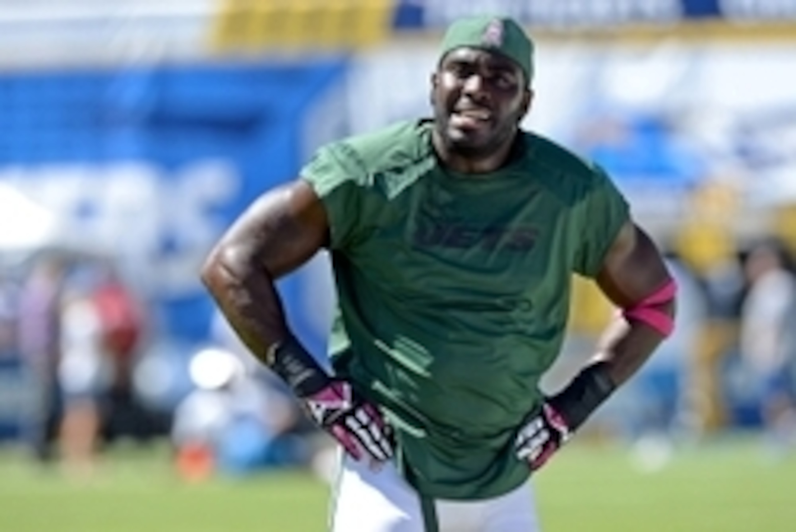 Oct 5, 2014; San Diego, CA, USA;   New York Jets inside linebacker Demario Davis (56) warms up before the game against the San Diego Chargers at Qualcomm Stadium. Mandatory Credit: Jayne Kamin-Oncea-USA TODAY Sports