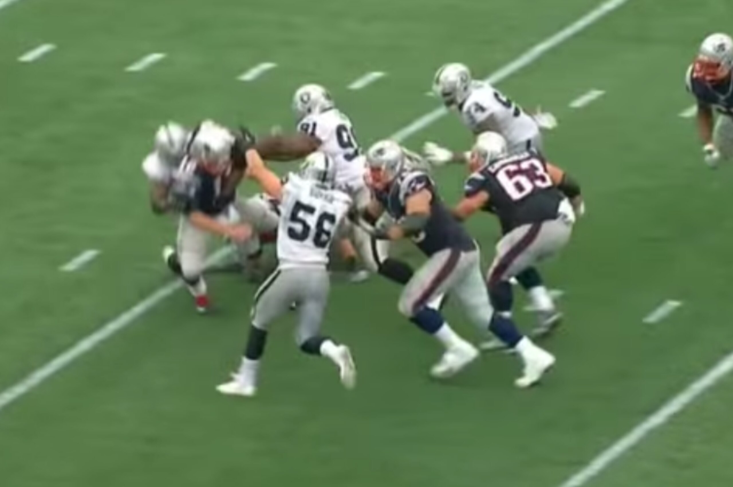 Mack gets the hit on Brady. Not quite a sack, but close. Mack gets the hit on Brady. Not quite a sack, but close.