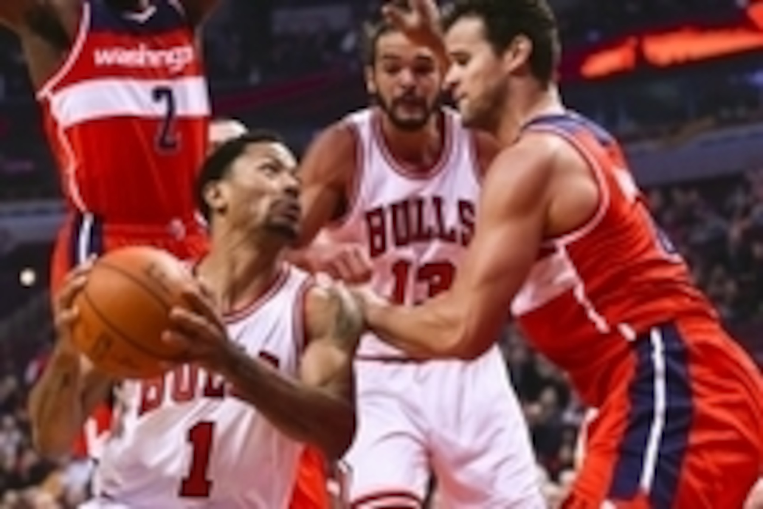 Oct 6, 2014; Chicago, IL, USA; Chicago Bulls guard Derrick Rose (1) dribbles the ball against Washington Wizards forward Kris Humphries (43) during the first quarter at the United Center. Mandatory Credit: Mike DiNovo-USA TODAY Sports