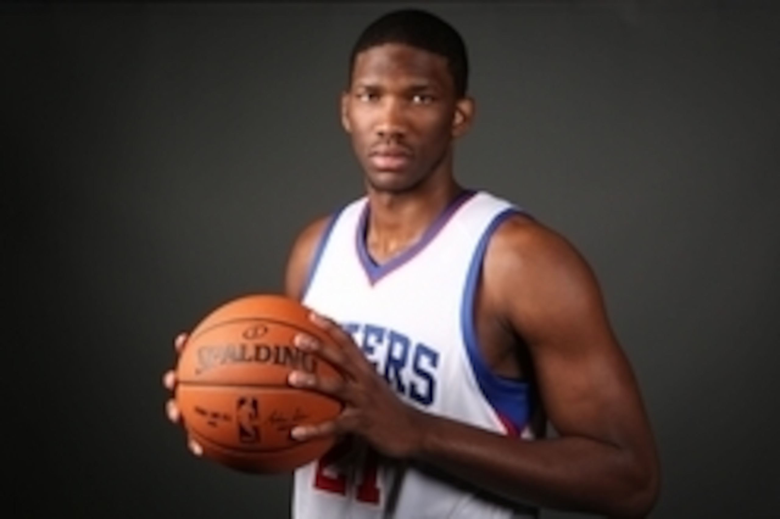 Sep 29, 2014; Philadelphia, PA, USA; Philadelphia 76ers center Joel Embiid (21) during media day at the Wells Fargo Center. Mandatory Credit: Bill Streicher-USA TODAY Sports