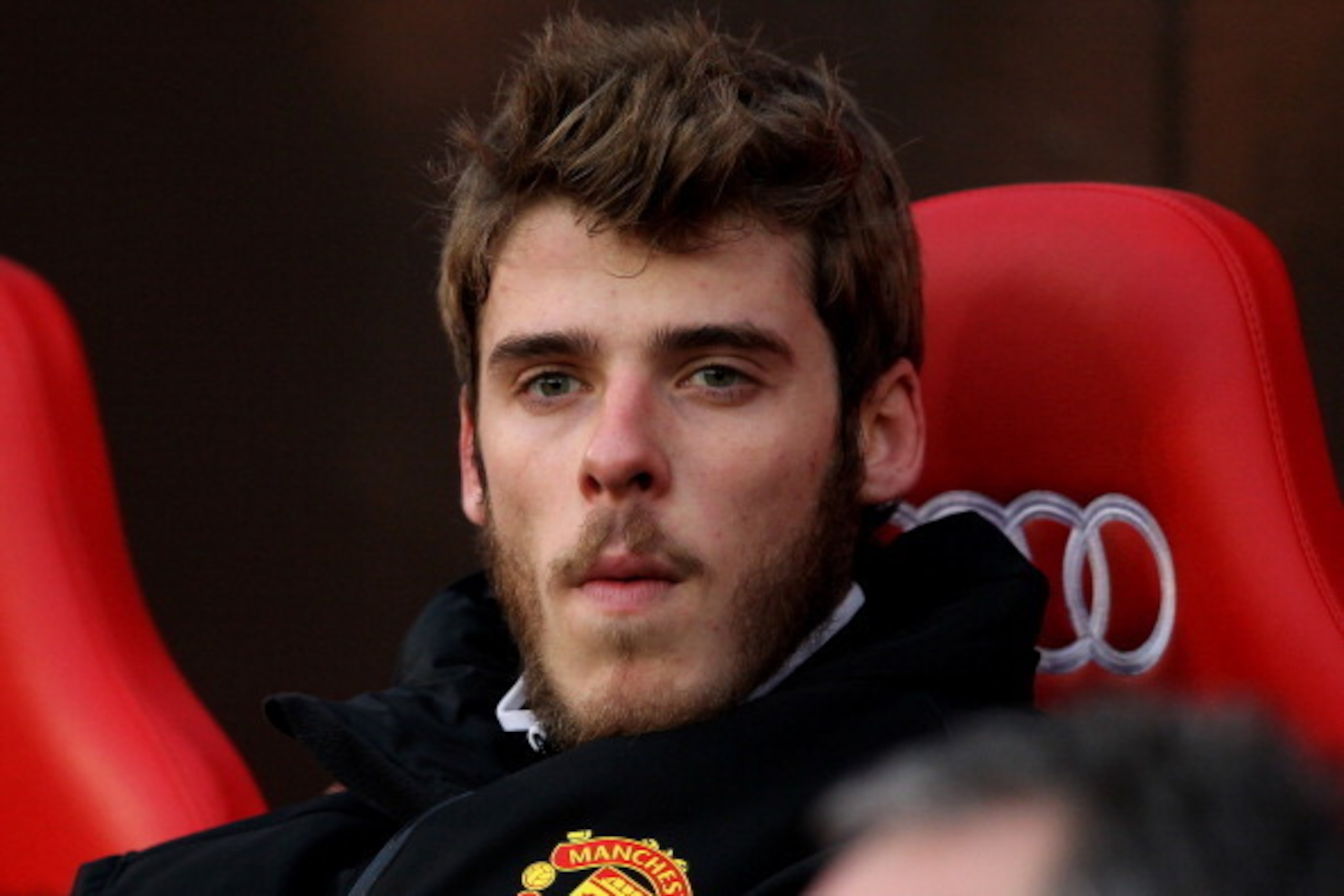 MANCHESTER, ENGLAND - DECEMBER 26:  David De Gea of Manchester United looks on from the bench prior to the Barclays Premier League match between Manchester United and Wigan Athletic at Old Trafford on December 26, 2011 in Manchester, England.  (Photo by A