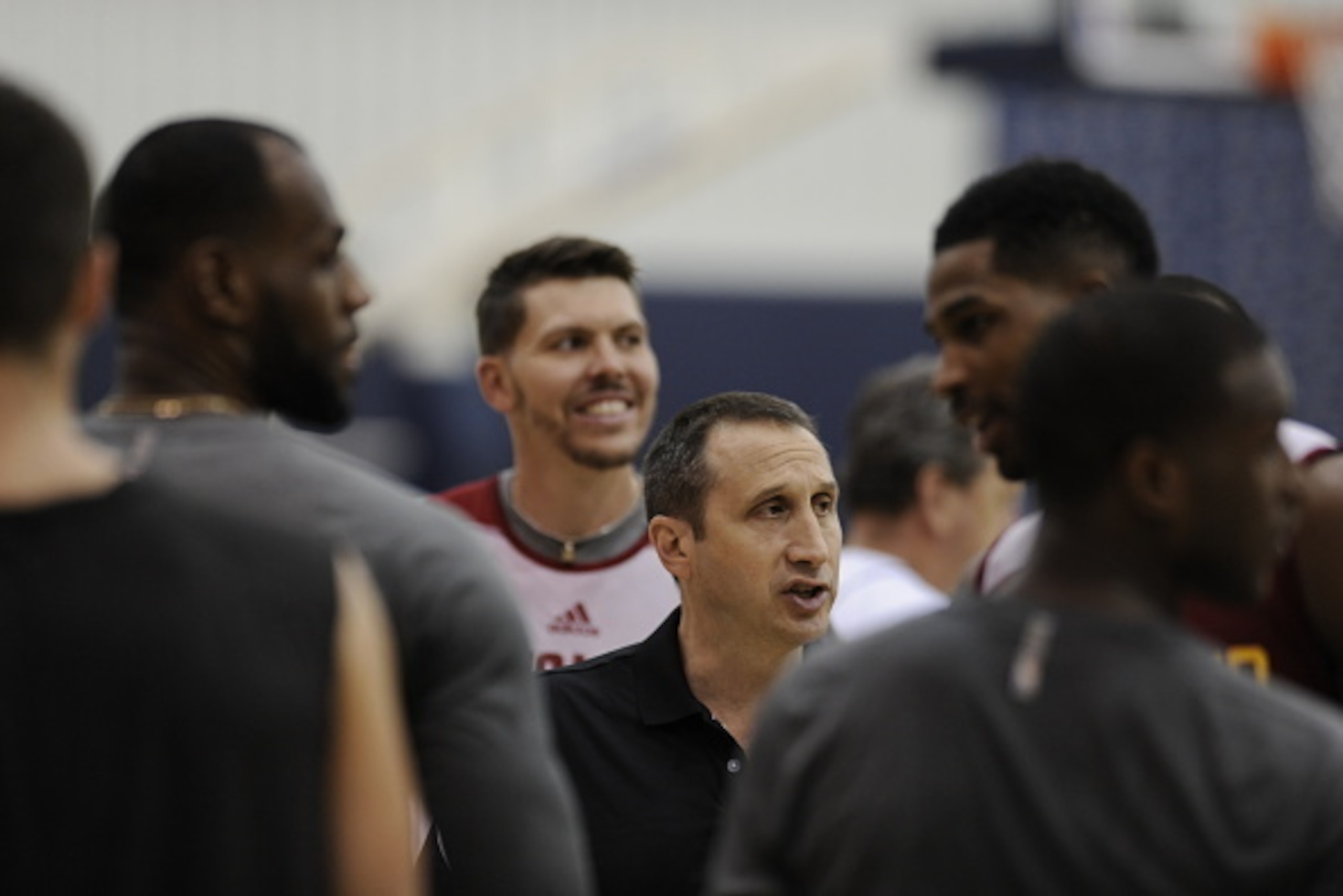 INDEPENDENCE, OH - SEPTEMBER 30: David Blatt Head Coach of the Cleveland Cavaliers addresses the team during a practice at The Cleveland Clinic Courts on September 30, 2014 in Independence, Ohio. NOTE TO USER: User expressly acknowledges and agrees that, 
