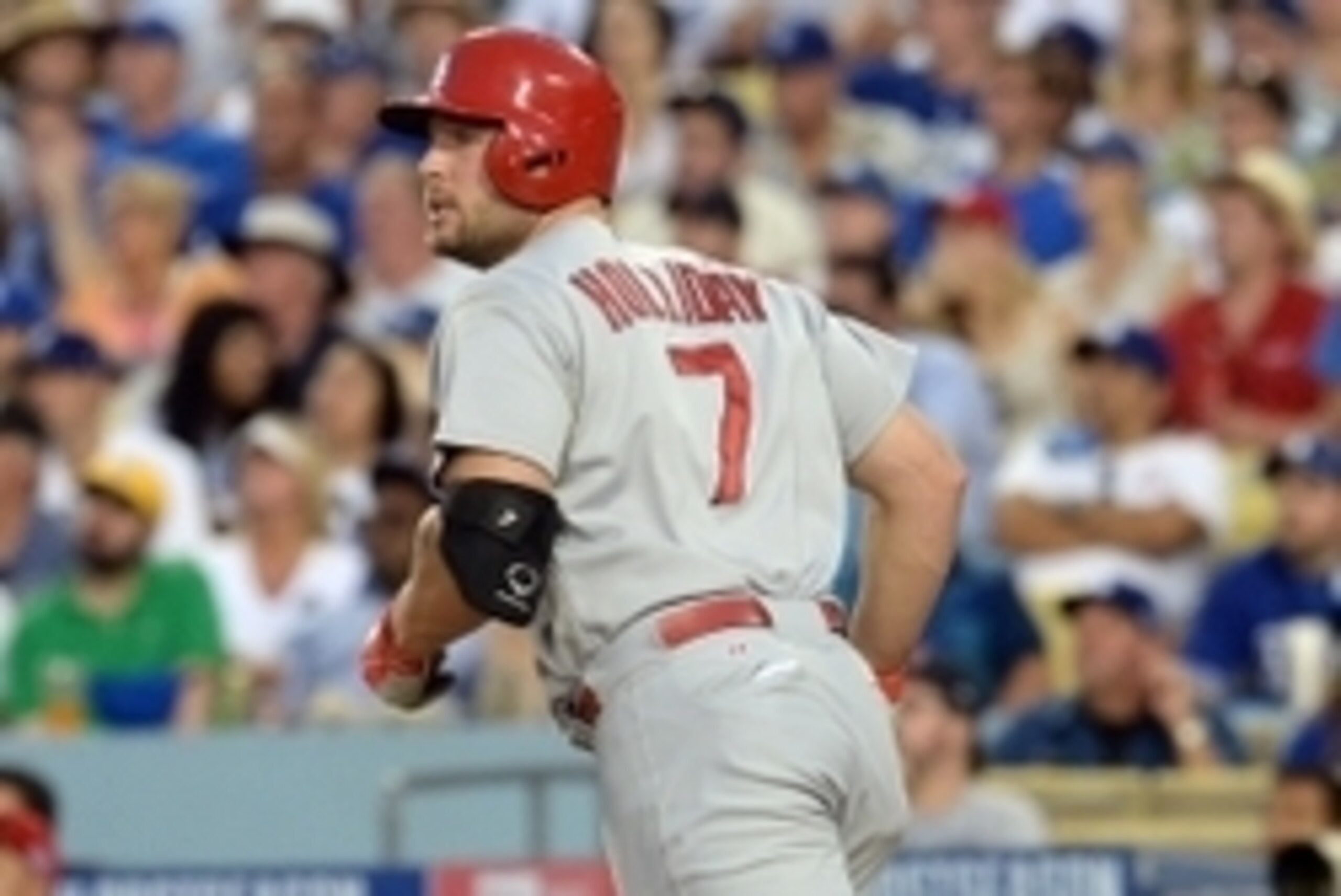 October 3, 2014; Los Angeles, CA, USA; St. Louis Cardinals left fielder Matt Holliday (7) rounds the bases after hitting a three run home run in the seventh inning against the Los Angeles Dodgers in game one of the 2014 NLDS playoff baseball game at Dodge October 3, 2014; Los Angeles, CA, USA; St. Louis Cardinals left fielder Matt Holliday (7) rounds the bases after hitting a three run home run in the seventh inning against the Los Angeles Dodgers in game one of the 2014 NLDS playoff baseball game at Dodge