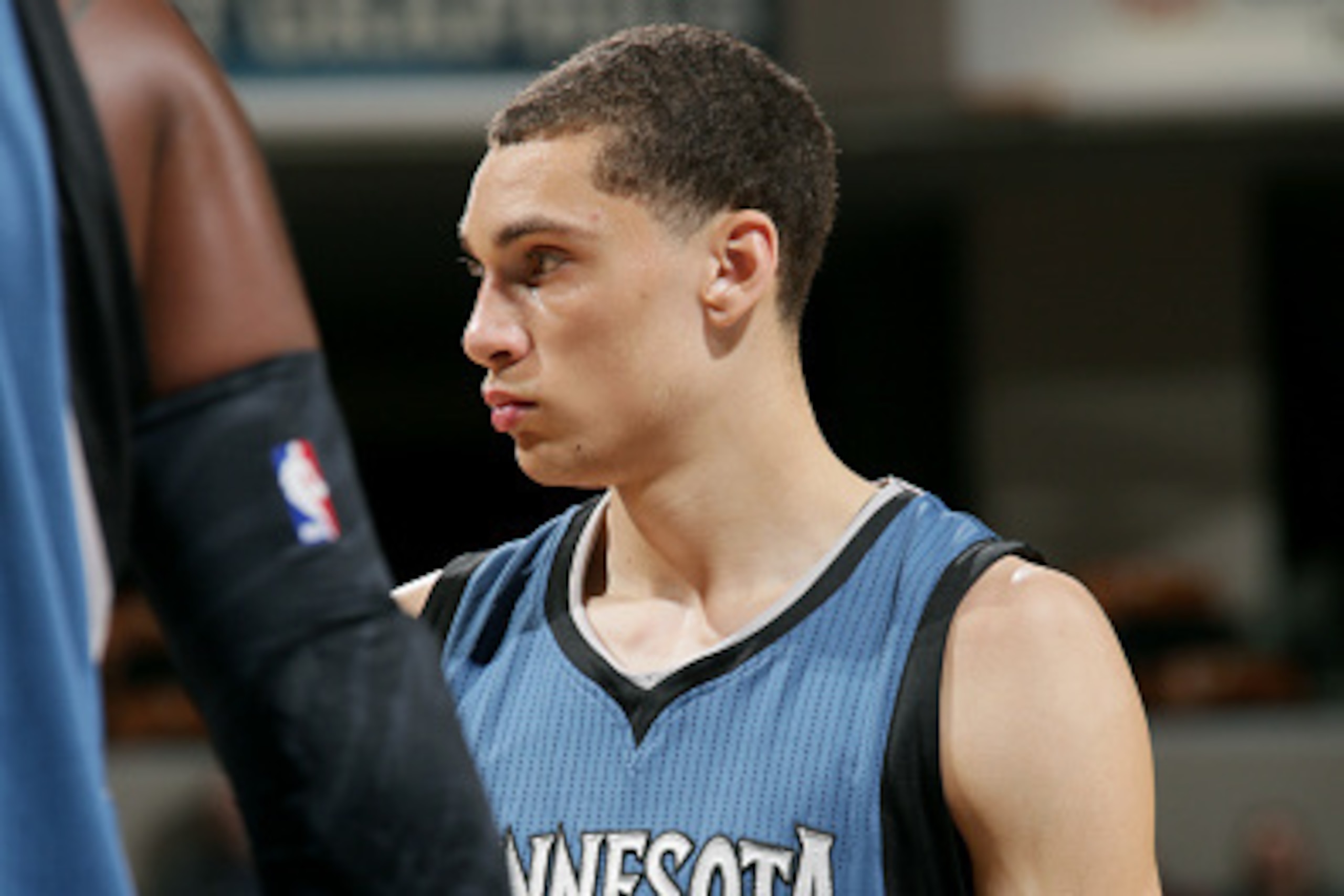 INDIANAPOLIS, IN - OCT 7: Zach LaVine #8 of the Minnesota Timberwolves stands on the court during a game against the Indiana Pacers at Bankers Life Fieldhouse on October 7, 2014 in Indianapolis, Indiana. NOTE TO USER: User expressly acknowledges and agree