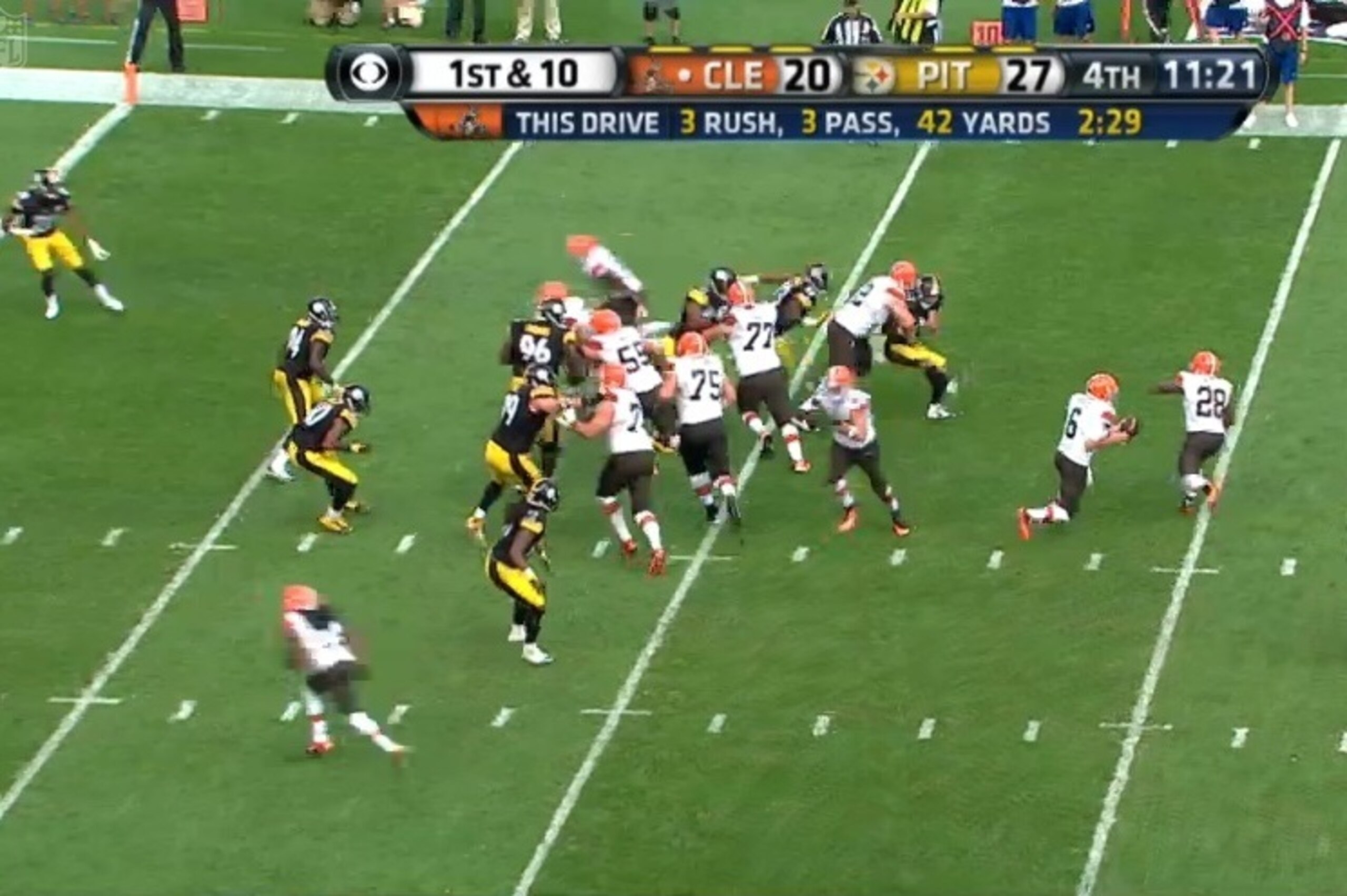 Pittsburgh's defense bit on the play fake by Brian Hoyer, which resulted in a Cleveland touchdown.