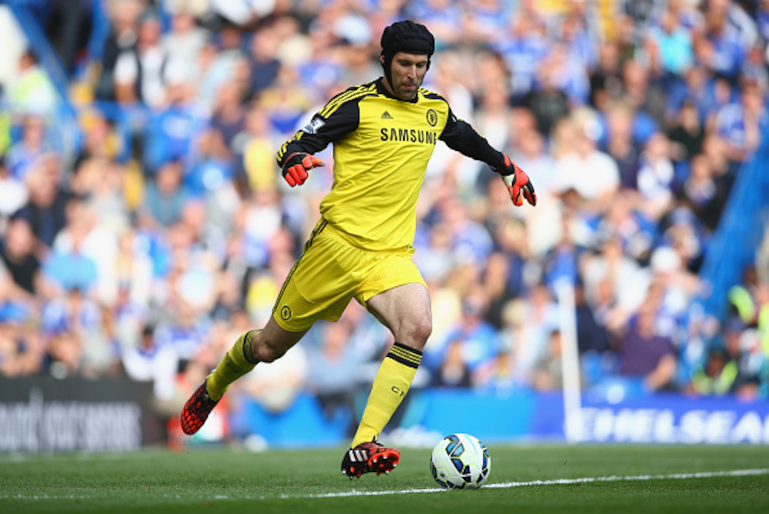LONDON, ENGLAND - OCTOBER 05:  Petr Cech of Chelsea in action during the Barclays Premier League match between Chelsea and Arsenal at Stamford Bridge on October 4, 2014 in London, England.  (Photo by Paul Gilham/Getty Images)