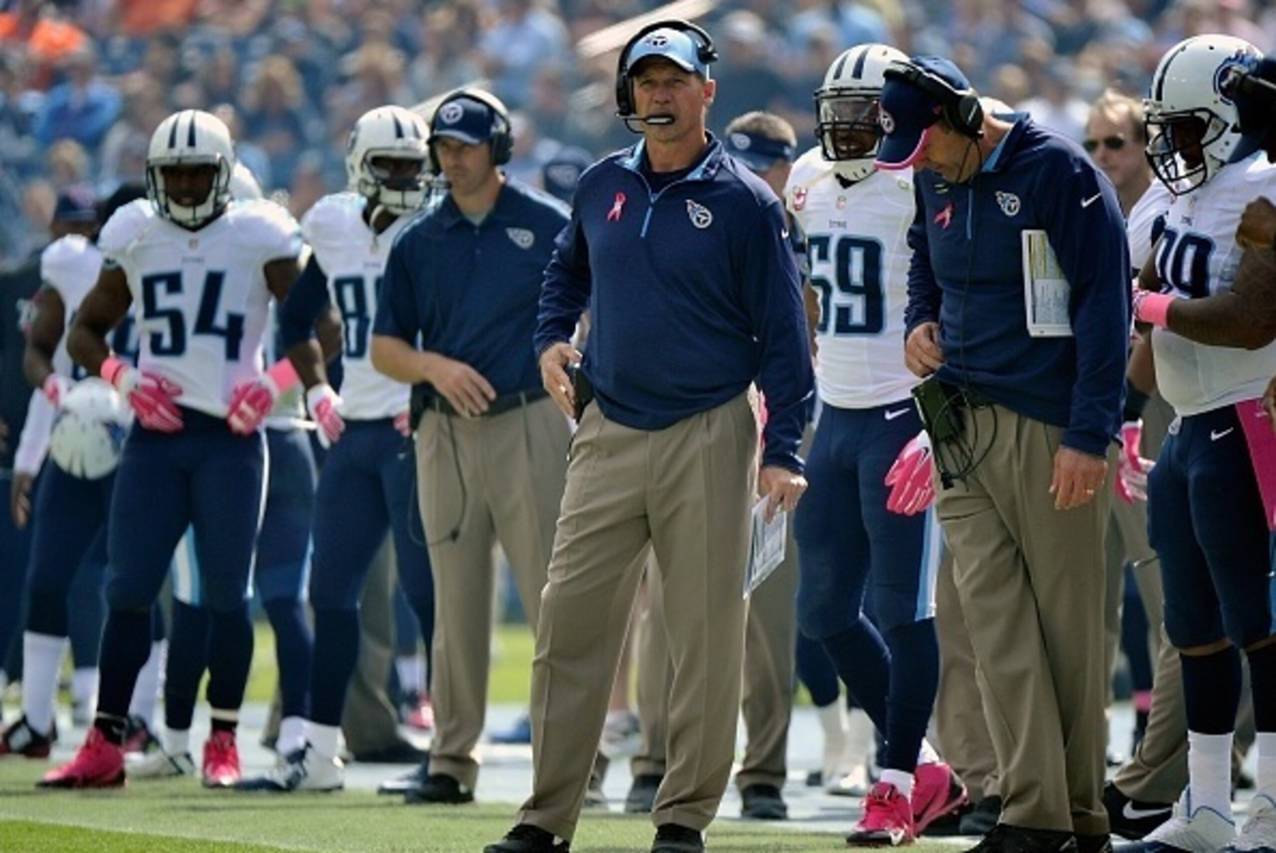 NASHVILLE, TN - OCTOBER 05:  Head coach Ken Whisenhunt of the Tennessee Titans watches his team during a game against the Cleveland Browns at LP Field on October 5, 2014 in Nashville, Tennessee.  (Photo by Frederick Breedon/Getty Images)