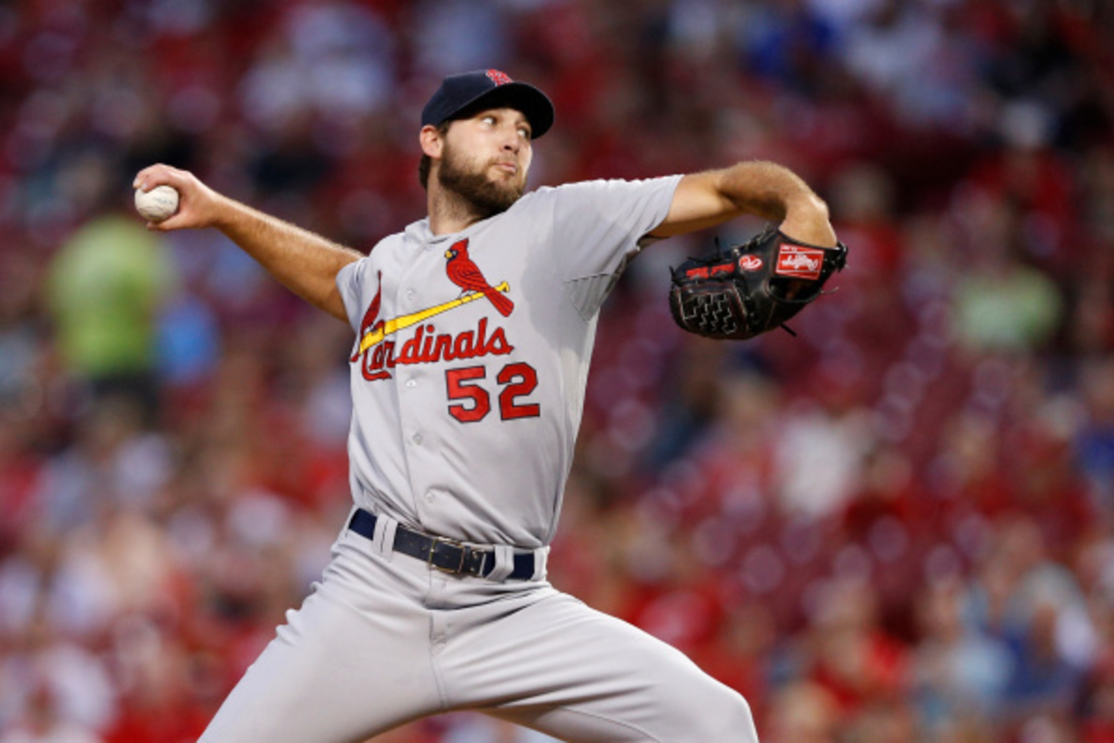 CINCINNATI, OH - SEPTEMBER 9: Michael Wacha #52 of the St. Louis Cardinals pitches in the third inning of the game against the Cincinnati Reds at Great American Ball Park on September 9, 2014 in Cincinnati, Ohio. (Photo by Joe Robbins/Getty Images)