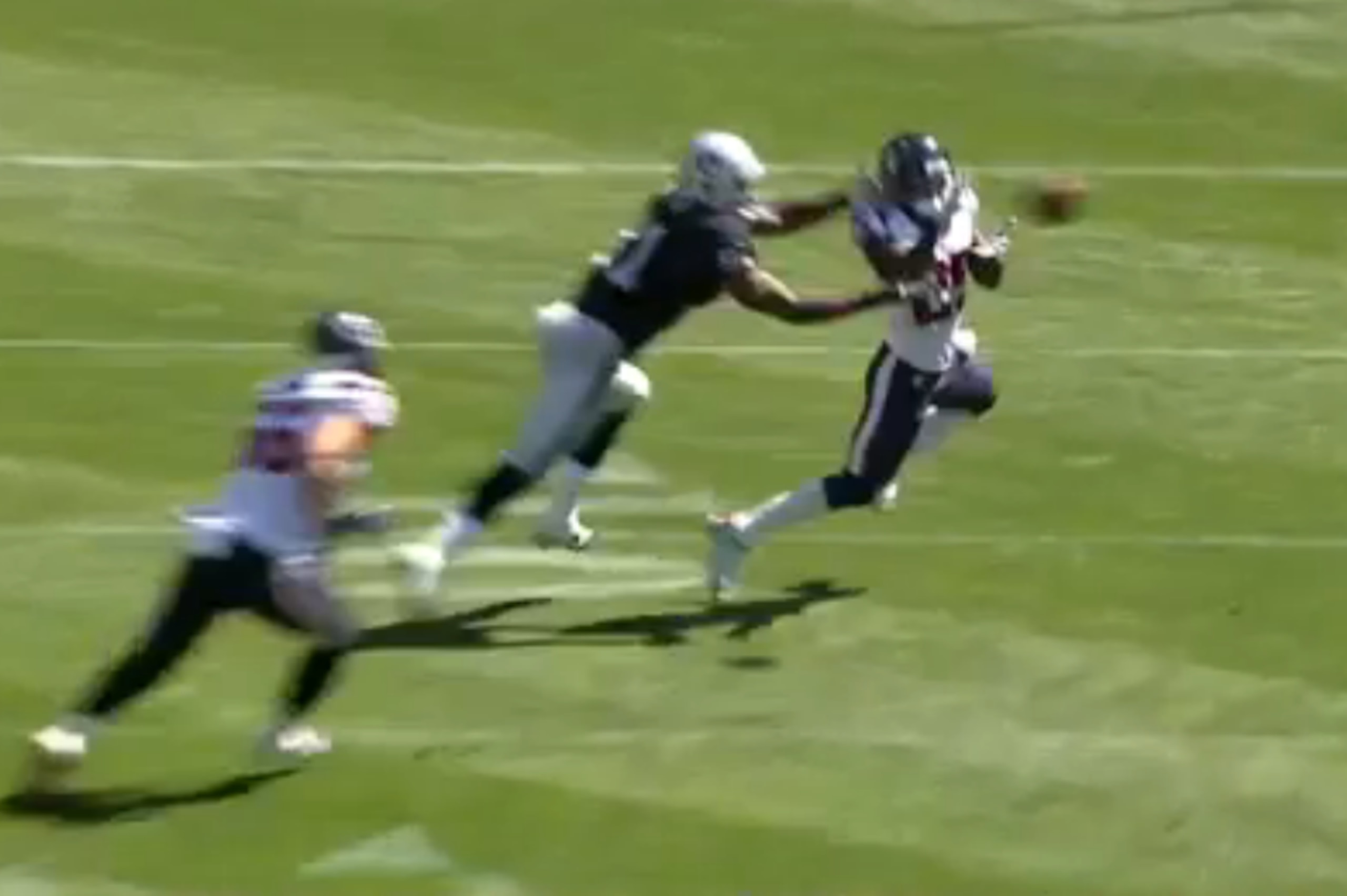 If Carr is going to take a risk like that, he better be on point. He wasn't, throwing low and right instead of high and left, resulting in the interception.