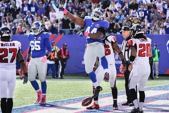 RB Andre Williams celebrates a touchdown run.