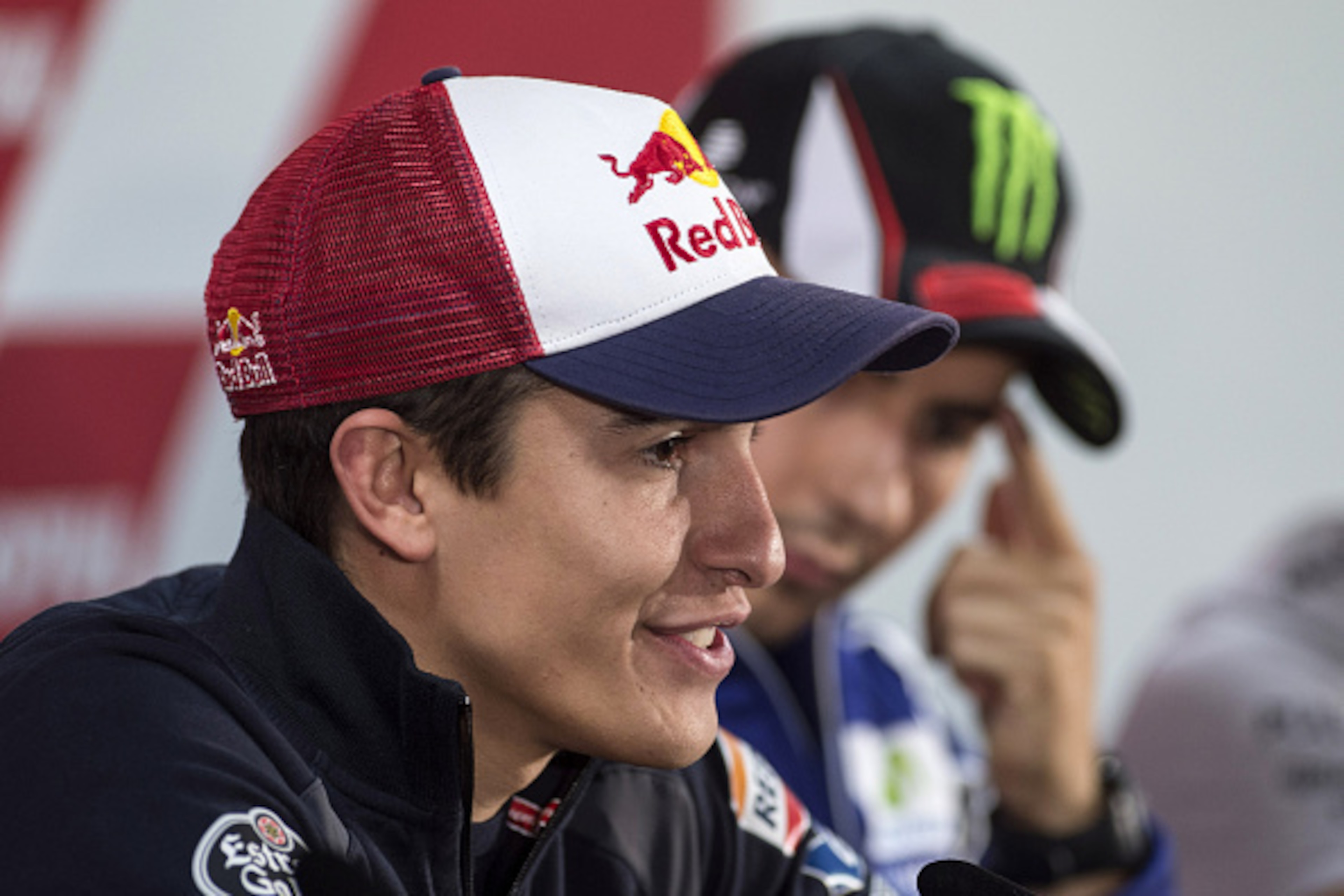 MOTEGI, JAPAN - OCTOBER 09:  Marc Marquez of Spain and Repsol Honda Team speaks during the press conference pre-event during the MotoGP Of Japan - Previews at Twin Ring Motegi on October 9, 2014 in Motegi, Japan.  (Photo by Mirco Lazzari gp/Getty Images)