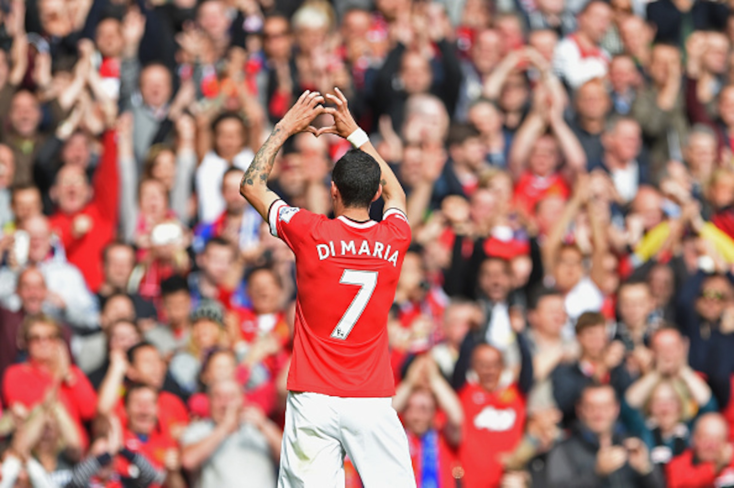 MANCHESTER, ENGLAND - OCTOBER 05:  Angel Di Maria of Manchester United celebrates his goal during the Barclays Premier League match between Manchester United and Everton at Old Trafford on October 5, 2014 in Manchester, England.  (Photo by Michael Regan/G