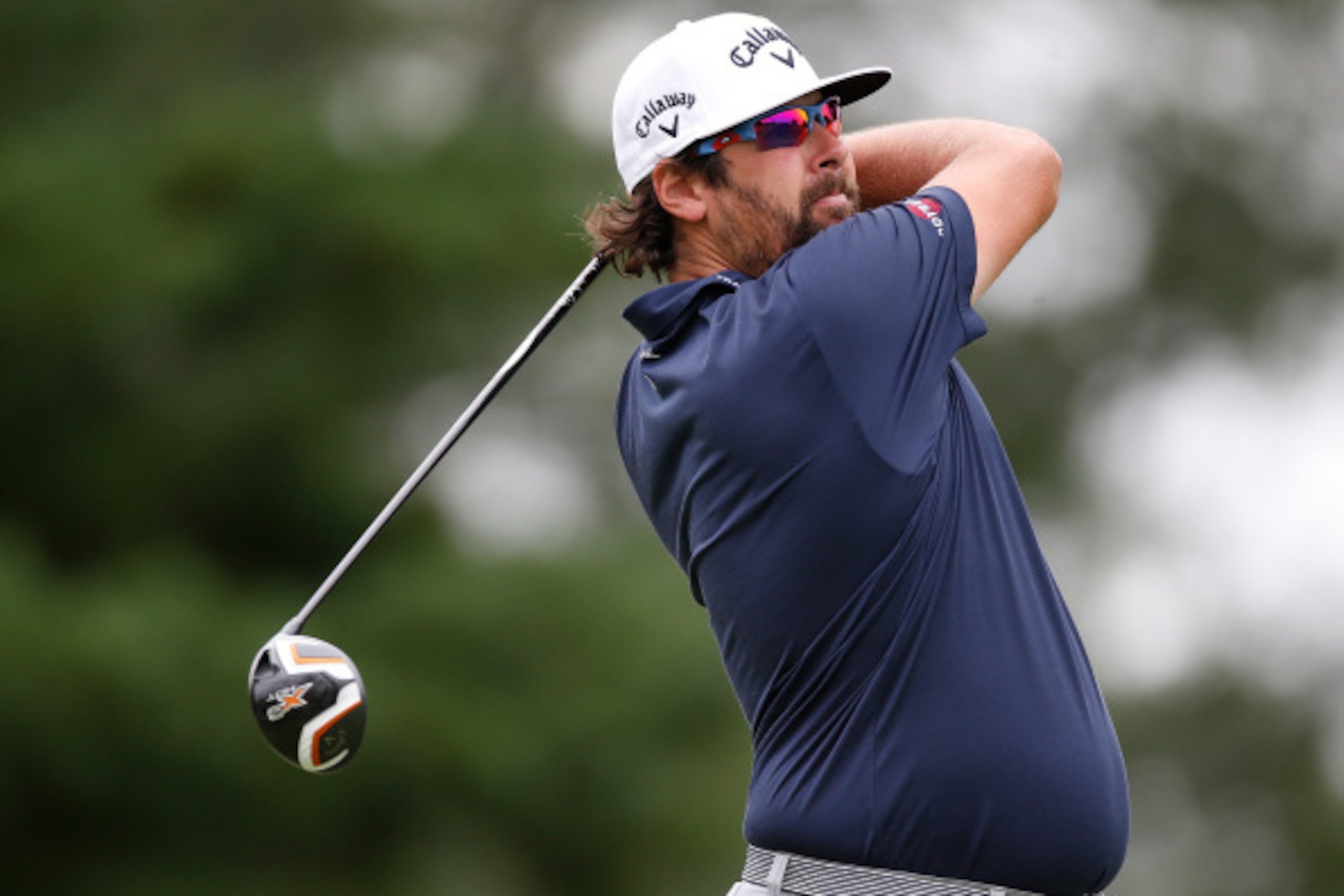 COLUMBUS, OH - SEPTEMBER 11: Andres Gonzales watches his tee shot on the 14th hole during the first round of the Web.com Tour Nationwide Children's Hospital Championship at The Ohio State University Golf Club on September 11, 2014 in Columbus, Ohio.  (Pho