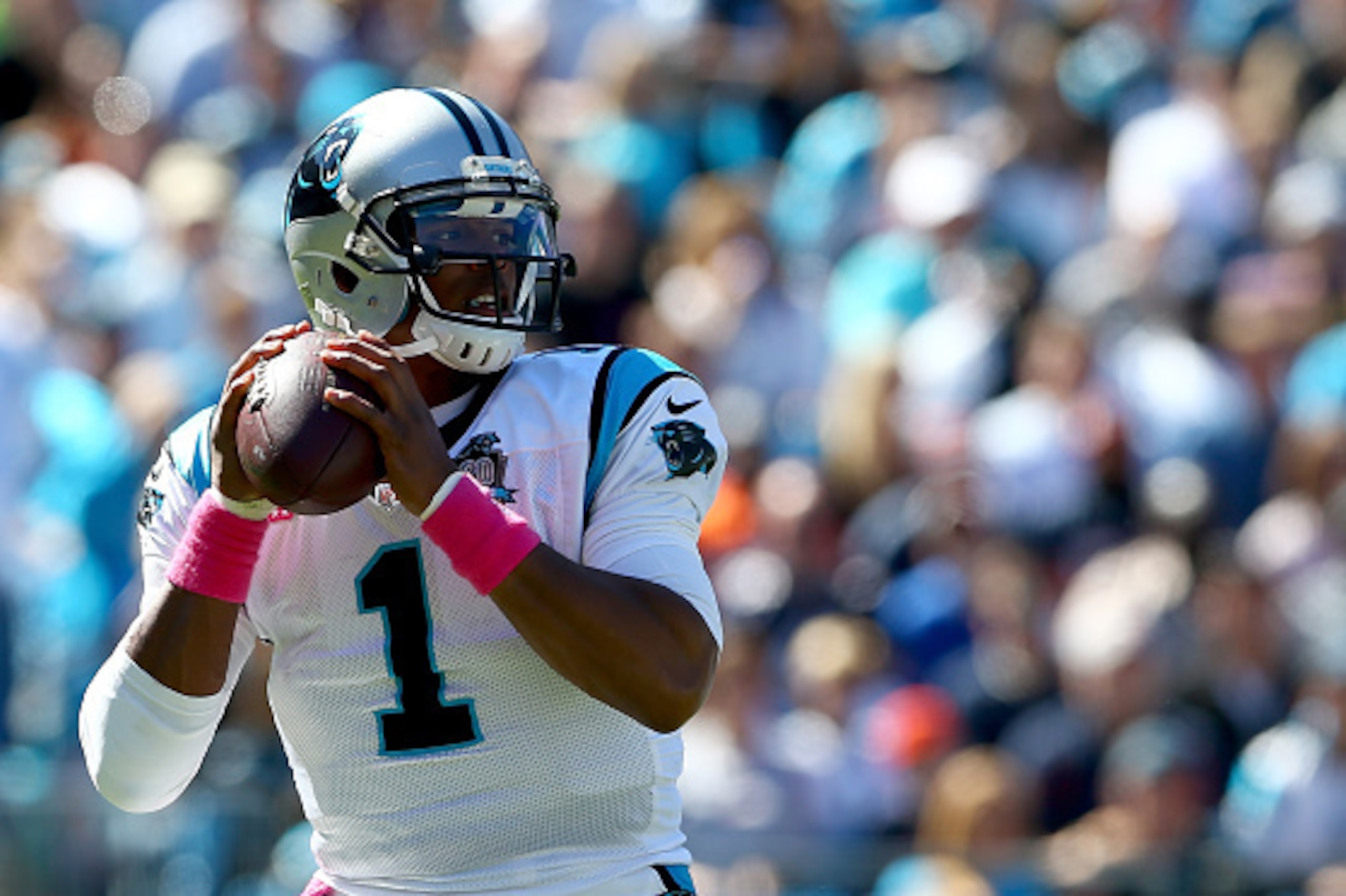CHARLOTTE, NC - OCTOBER 05:  Cam Newton #1 of the Carolina Panthers at Bank of America Stadium on October 5, 2014 in Charlotte, North Carolina.  (Photo by Streeter Lecka/Getty Images)