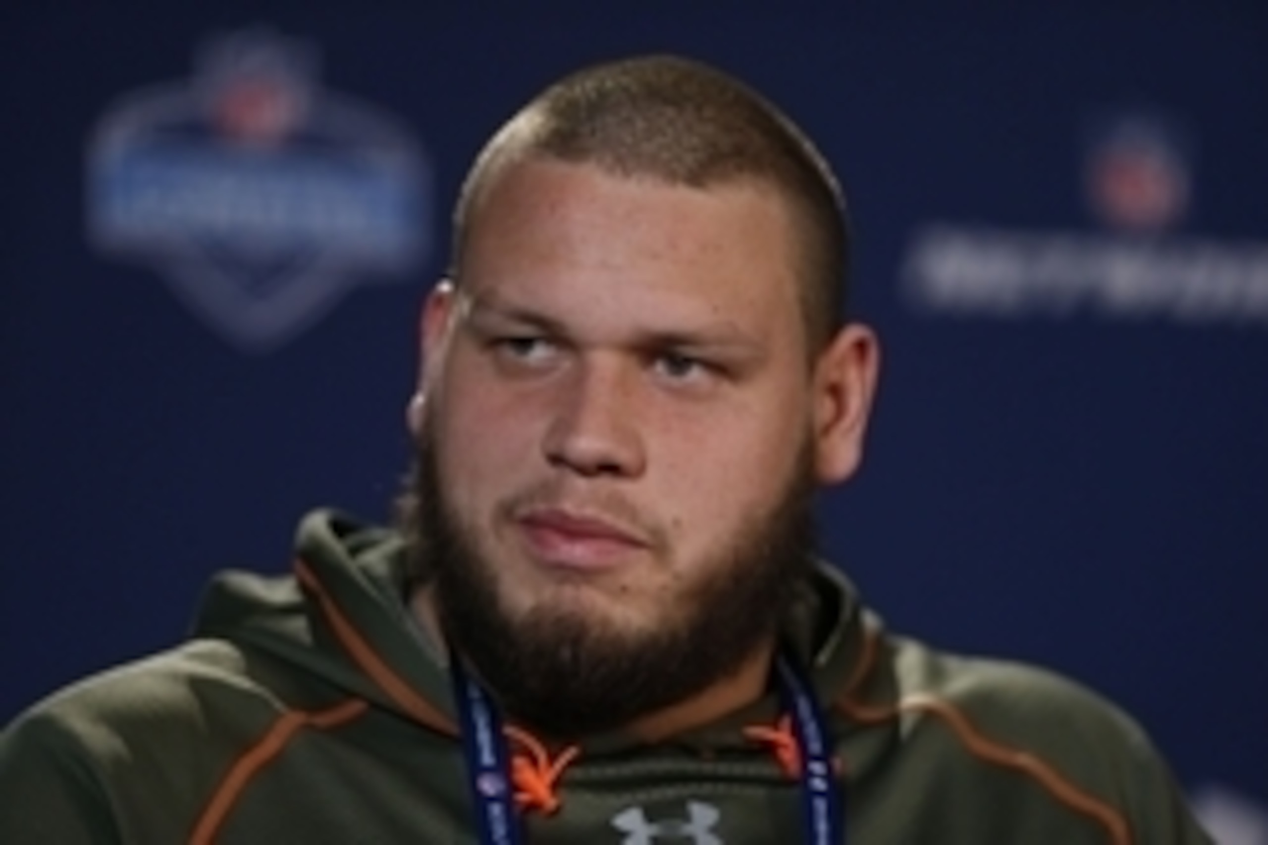 Feb 20, 2014; Indianapolis, IN, USA; Nevada Wolfpack offensive lineman Joel Bitonio speaks during a press conference during the 2014 NFL Combine at Lucas Oil Stadium. Mandatory Credit: Brian Spurlock-USA TODAY Sports
