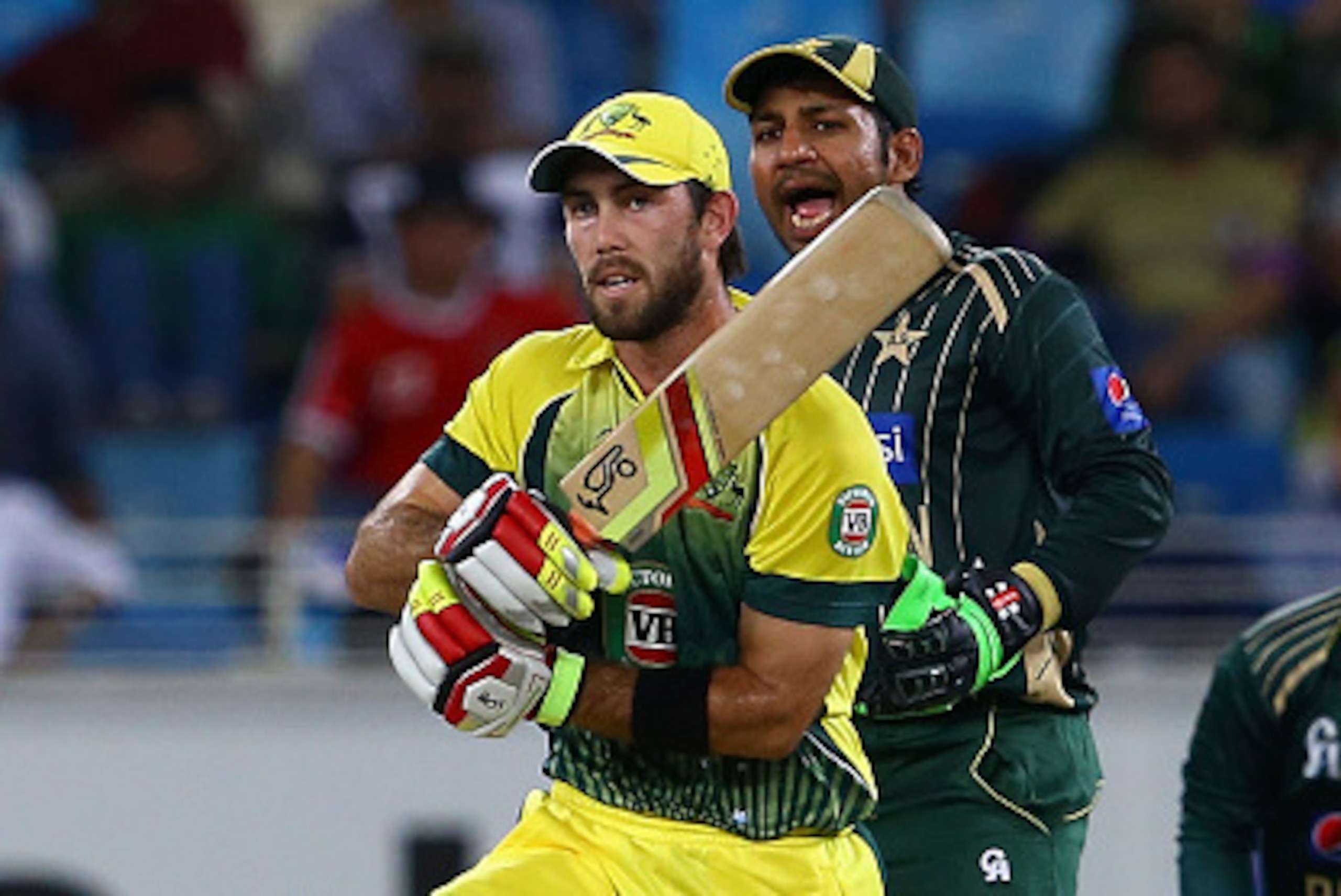 DUBAI, UNITED ARAB EMIRATES - OCTOBER 10:  Glenn Maxwell of Australia bats during the second match of the one day international series between Australia and  Pakistan at Dubai Sports City Cricket Stadium on October 10, 2014 in Dubai, United Arab Emirates.