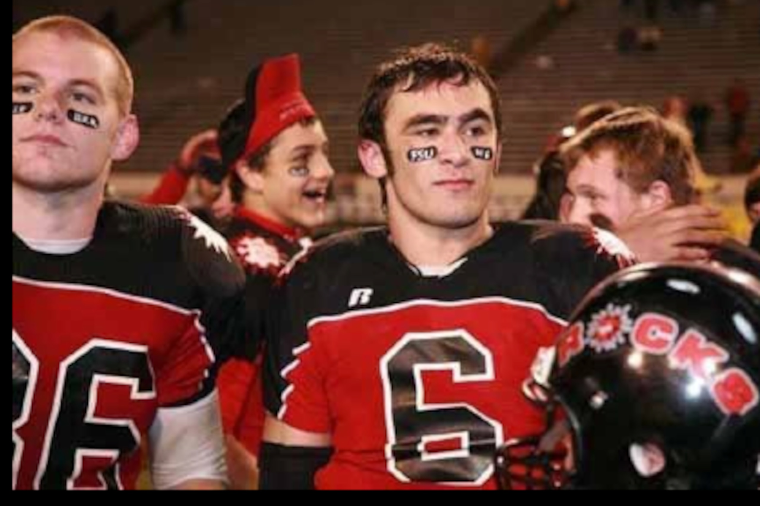 Boomer Scarborough, left, and Dylan Favre after a Saint Stanislaus win.