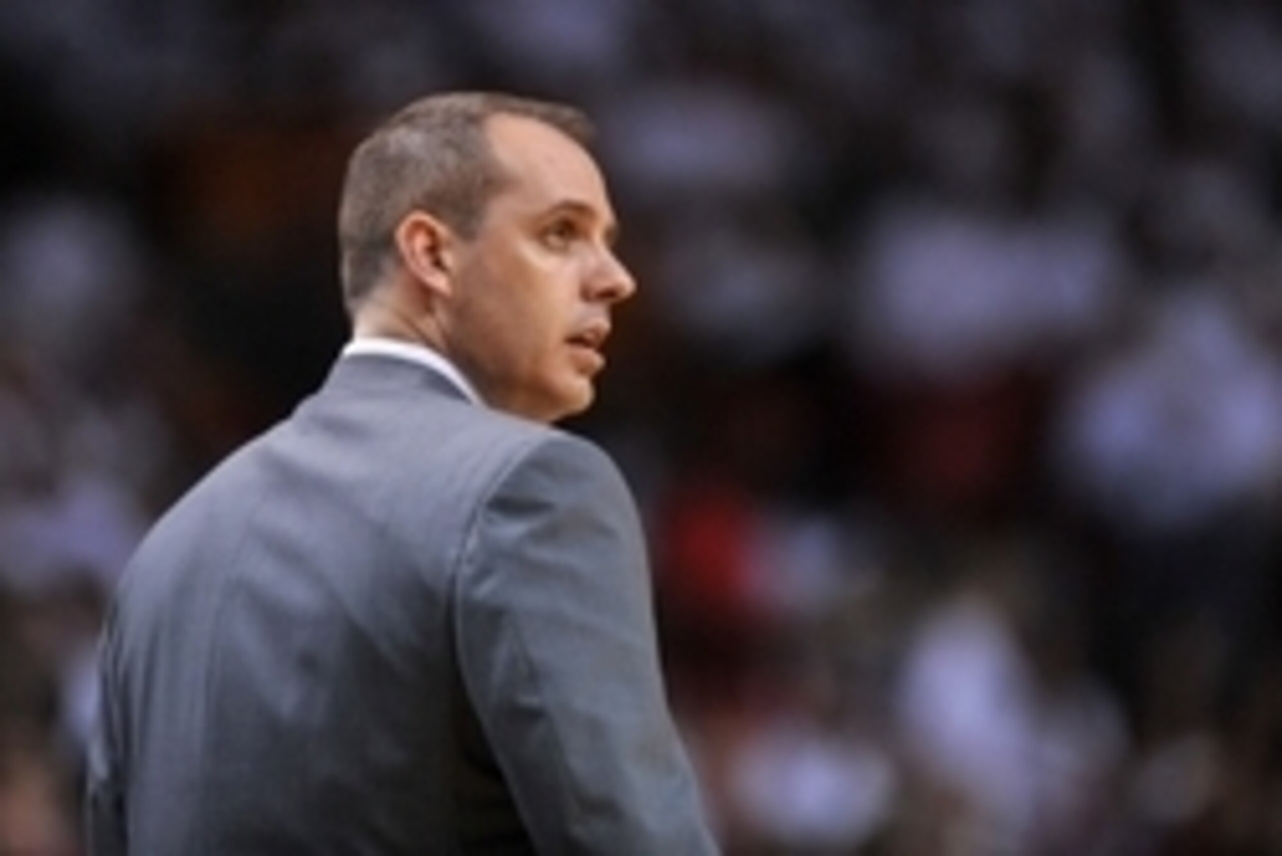 May 26, 2014; Miami, FL, USA; Indiana Pacers head coach Frank Vogel court side against the Miami Heat in game four of the Eastern Conference Finals of the 2014 NBA Playoffs at American Airlines Arena. The Heat won 102-90. Mandatory Credit: Steve Mitchell- May 26, 2014; Miami, FL, USA; Indiana Pacers head coach Frank Vogel court side against the Miami Heat in game four of the Eastern Conference Finals of the 2014 NBA Playoffs at American Airlines Arena. The Heat won 102-90. Mandatory Credit: Steve Mitchell-