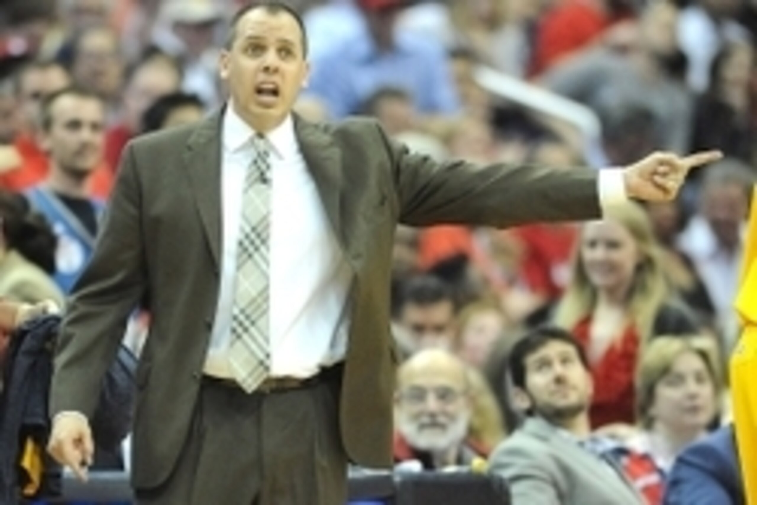 May 9, 2014; Washington, DC, USA; Indiana Pacers head coach Frank Vogel reacts against the Washington Wizards during the first half in game three of the second round of the 2014 NBA Playoffs at Verizon Center. Mandatory Credit: Brad Mills-USA TODAY Sports May 9, 2014; Washington, DC, USA; Indiana Pacers head coach Frank Vogel reacts against the Washington Wizards during the first half in game three of the second round of the 2014 NBA Playoffs at Verizon Center. Mandatory Credit: Brad Mills-USA TODAY Sports