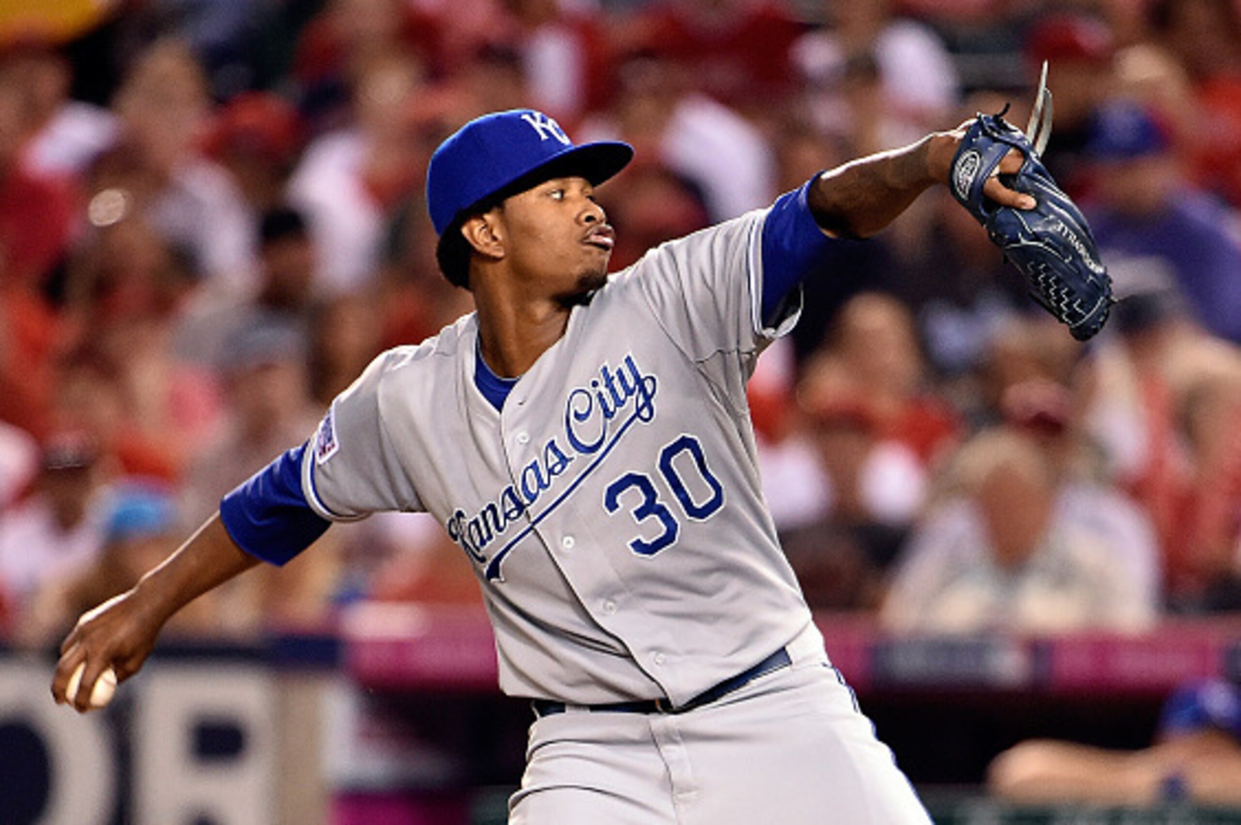 ANAHEIM, CA - OCTOBER 03: Yordano Ventura #30 of the Kansas City Royals pitches against the Los Angeles Angels in the first inning of Game Two of the American League Division Series at Angel Stadium of Anaheim on October 3, 2014 in Anaheim, California. ANAHEIM, CA - OCTOBER 03: Yordano Ventura #30 of the Kansas City Royals pitches against the Los Angeles Angels in the first inning of Game Two of the American League Division Series at Angel Stadium of Anaheim on October 3, 2014 in Anaheim, California.