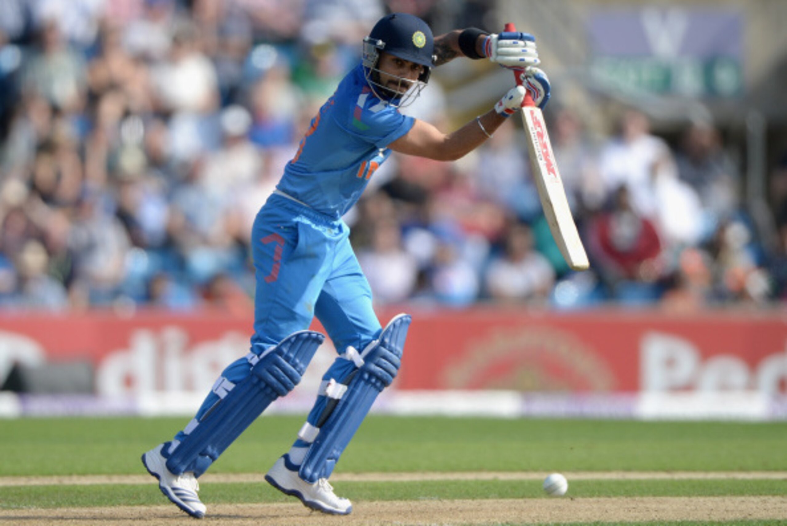 LEEDS, ENGLAND - SEPTEMBER 05:  Virat Kohli of India bats during the 5th Royal London One Day International between England and India at Headingley on September 5, 2014 in Leeds, England.  (Photo by Gareth Copley/Getty Images)