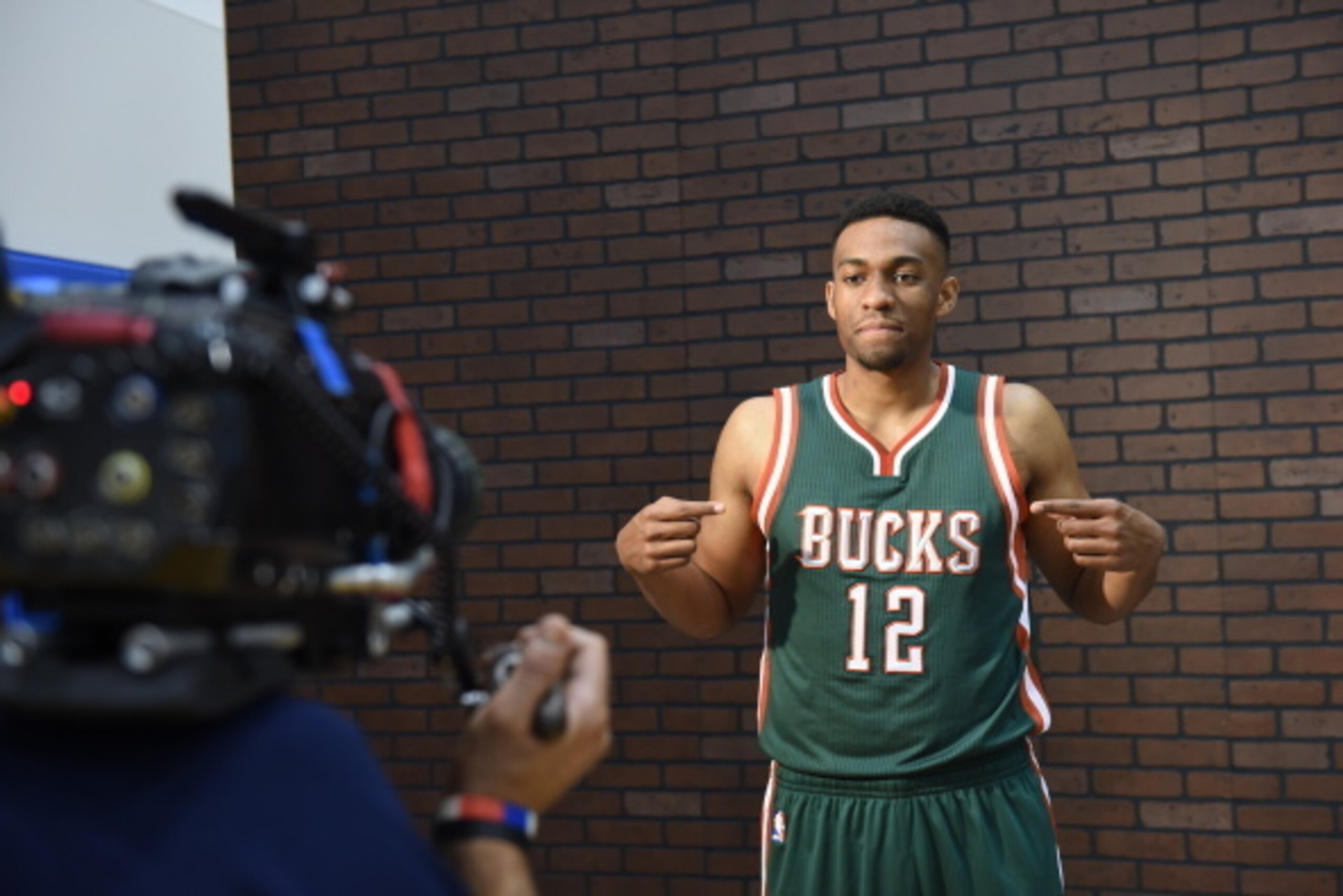 TARRYTOWN, NY - AUGUST 3:  Jabari Parker #12 of the Milwaukee Bucks during the 2014 NBA rookie photo shoot on August 3, 2014 at the Madison Square Garden Training Facility in Tarrytown, New York. NOTE TO USER: User expressly acknowledges and agrees that, 