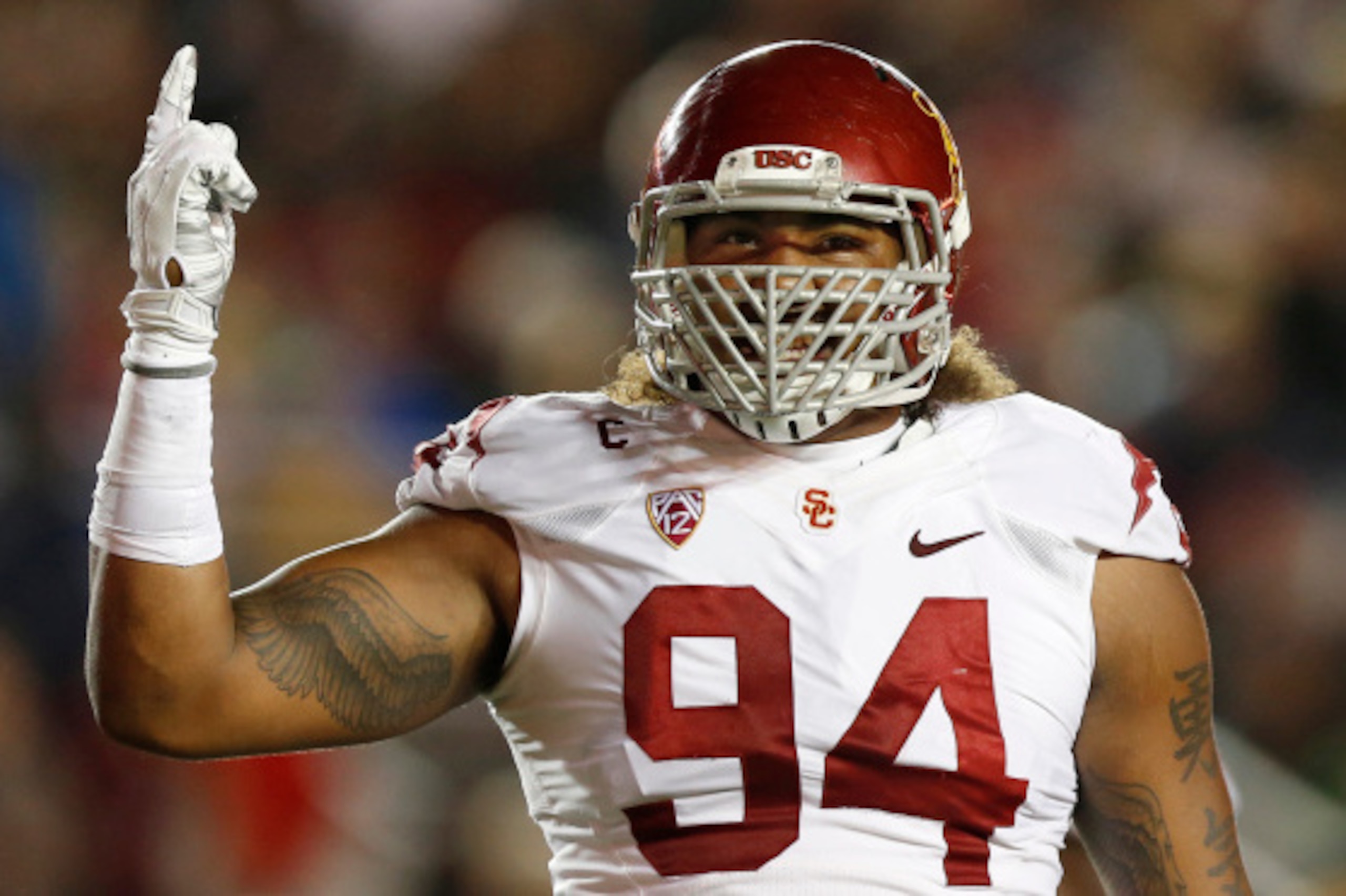 CHESTNUT HILL, MA - SEPTEMBER 13: Defensive end Leonard Williams #94 of the USC Trojans during the first half against the Boston College Eagles at Alumni Stadium on September 13, 2014 in Chestnut Hill, Massachusetts.  (Photo by Winslow Townson/Getty Image