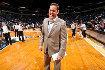 MINNEAPOLIS, MN - APRIL 5: Bill Bayno, assistant coach of the Minnesota Timberwolves, smiles before a game against the Toronto Raptors on April 5, 2013 at Target Center in Minneapolis, Minnesota. NOTE TO USER: User expressly acknowledges and agrees that, 