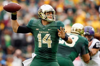 WACO, TX - OCTOBER 11: Bryce Petty #14 of the Baylor Bears looks for an open receiver in the first half against the TCU Horned Frogs at McLane Stadium on October 11, 2014 in Waco, Texas. (Photo by Tom Pennington/Getty Images) WACO, TX - OCTOBER 11: Bryce Petty #14 of the Baylor Bears looks for an open receiver in the first half against the TCU Horned Frogs at McLane Stadium on October 11, 2014 in Waco, Texas. (Photo by Tom Pennington/Getty Images)