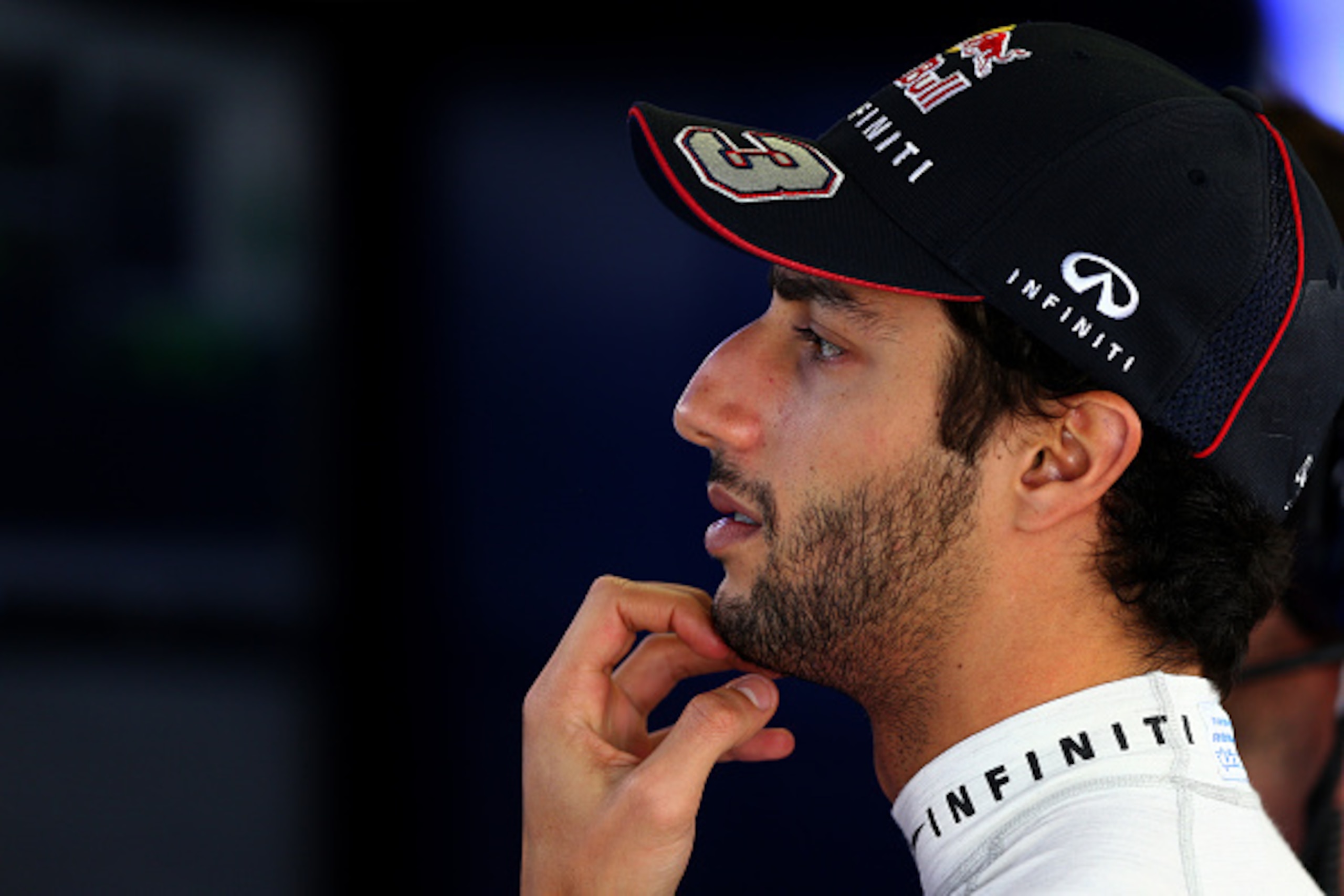 SOCHI, RUSSIA - OCTOBER 11:  Daniel Ricciardo of Australia and Infiniti Red Bull Racing prepares in the garage during final practice ahead of the Russian Formula One Grand Prix at Sochi Autodrom on October 11, 2014 in Sochi, Russia.  (Photo by Dan Istiten