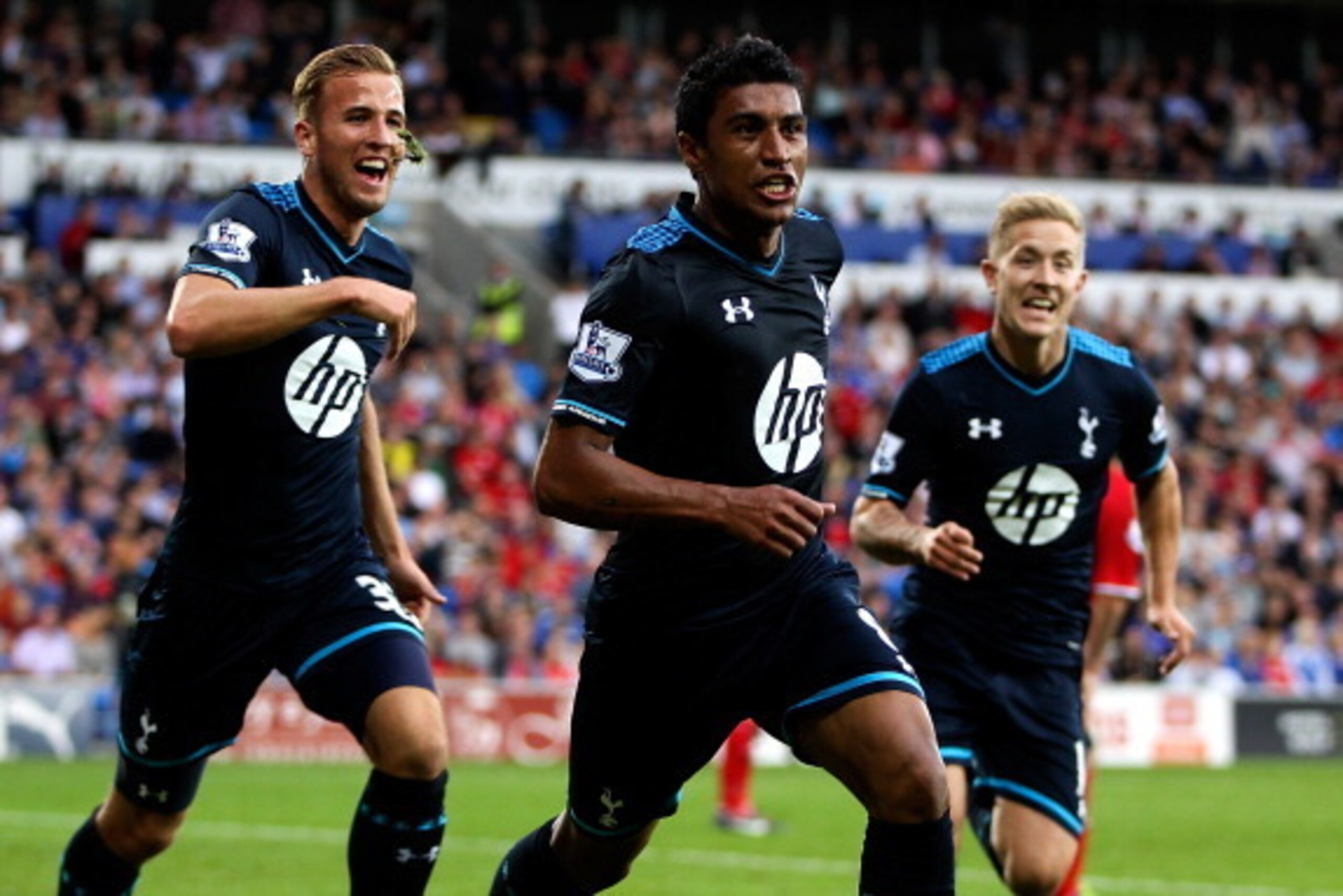 CARDIFF, WALES - SEPTEMBER 22: Paulinho of Tottenham celebrates after scoring the winning goal during the Barclays Premier League match between Cardiff City and Tottenham Hotspur at Cardiff City Stadium on September 22, 2013 in Cardiff, Wales. (Photo by CARDIFF, WALES - SEPTEMBER 22: Paulinho of Tottenham celebrates after scoring the winning goal during the Barclays Premier League match between Cardiff City and Tottenham Hotspur at Cardiff City Stadium on September 22, 2013 in Cardiff, Wales. (Photo by