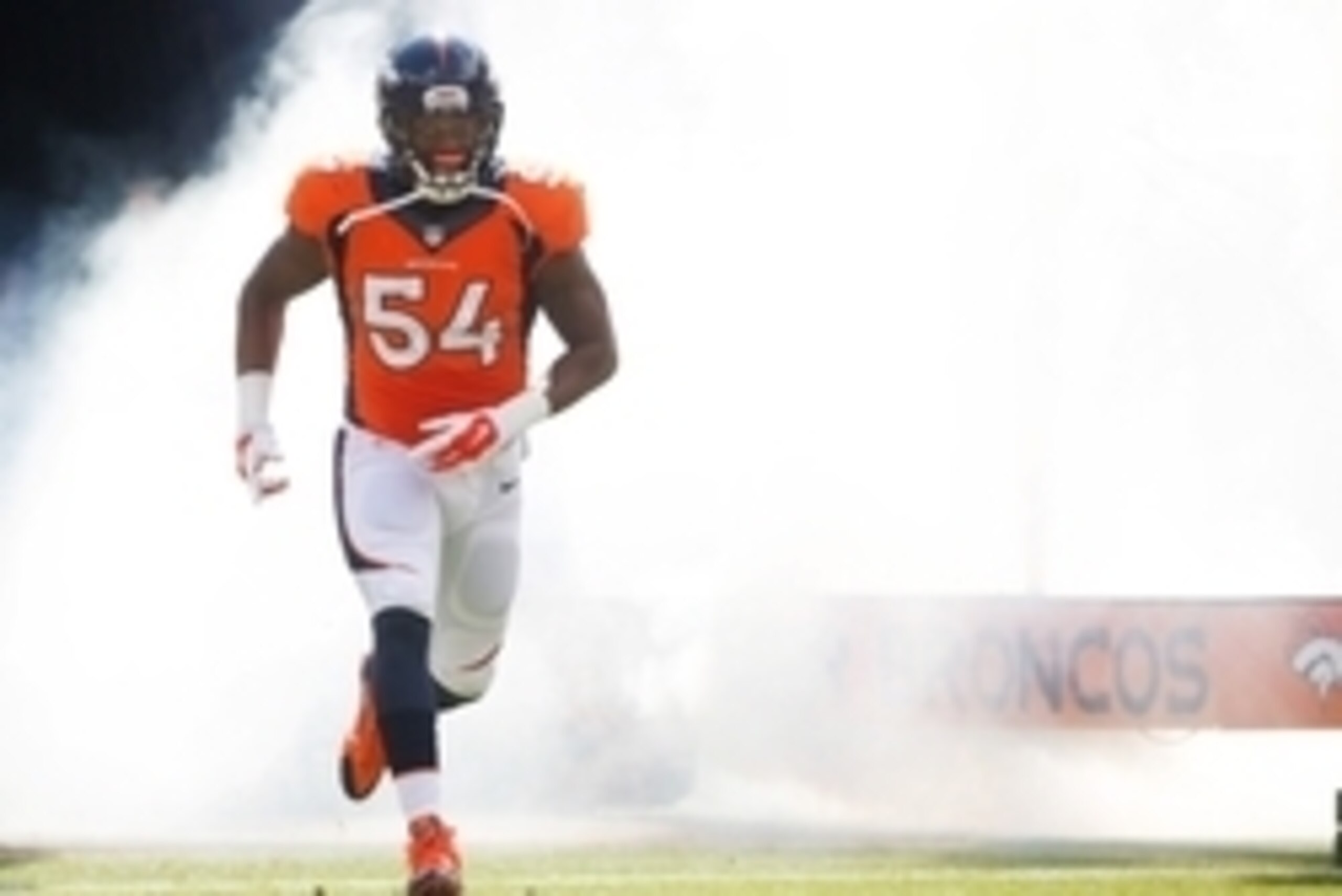 Sep 14, 2014; Denver, CO, USA; Denver Broncos linebacker Brandon Marshall (54) before the game against the Kansas City Chiefs at Sports Authority Field at Mile High. Mandatory Credit: Chris Humphreys-USA TODAY Sports
