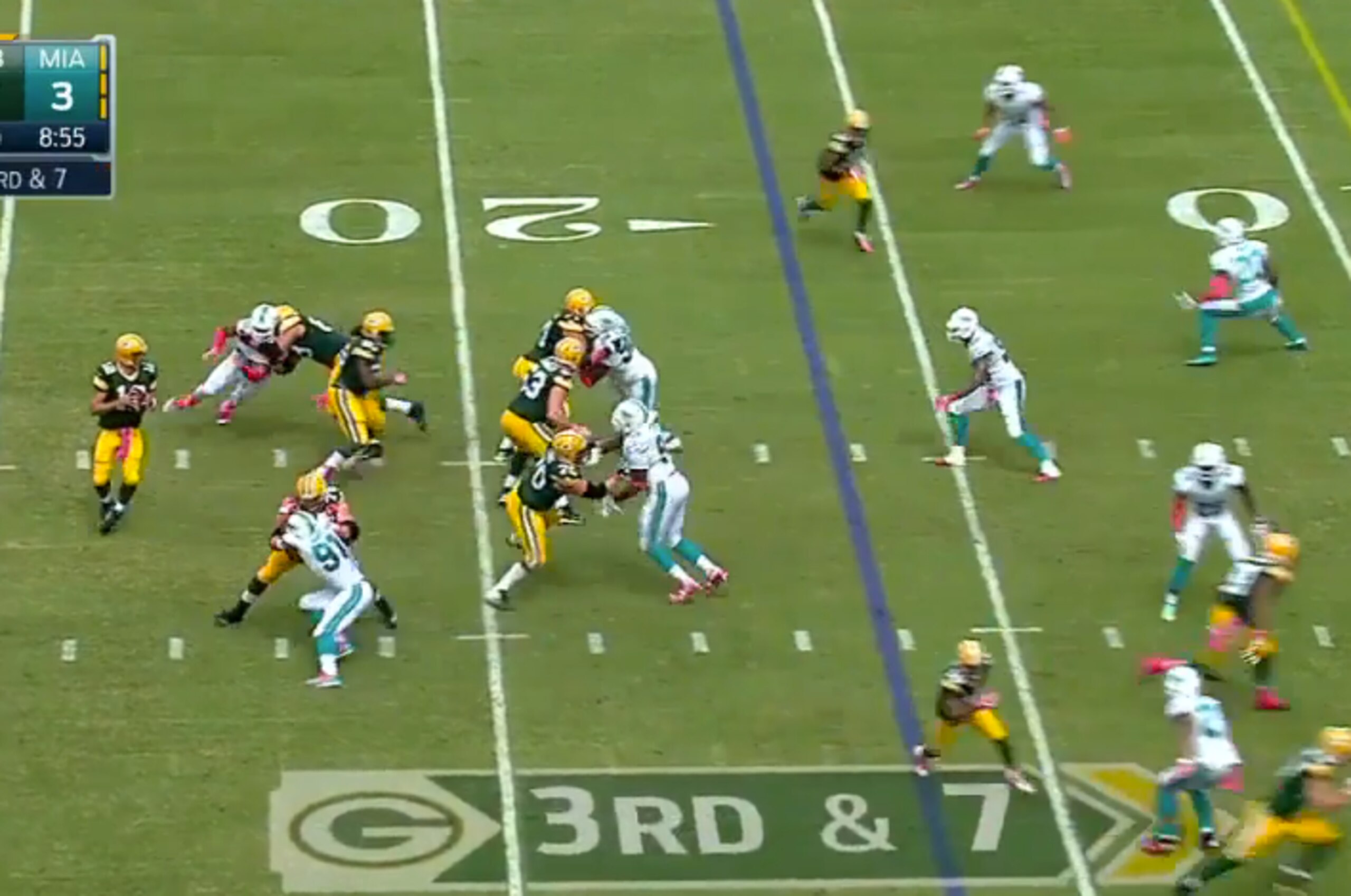 Vernon (top of picture) ran right past the tackle for the sack Vernon (top of picture) ran right past the tackle for the sack