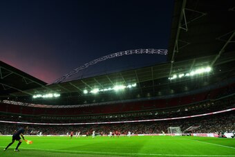 LONDON, ENGLAND - SEPTEMBER 03:  A general view of Wembley Stadium with an empty top tier during the International friendly match between England and Norway at Wembley Stadium on September 3, 2014 in London, England.  (Photo by Laurence Griffiths/Getty Im