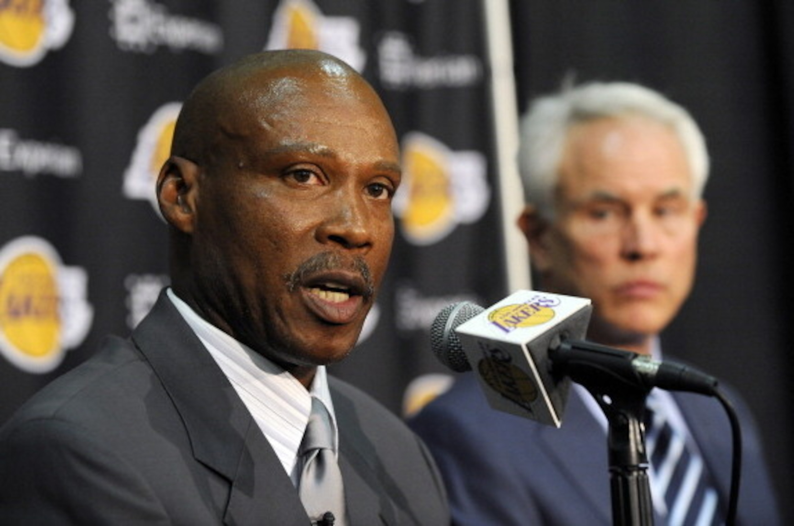 EL SEGUNDO, CA - JULY 29:  Byron Scott, new head coach of the Los Angeles Lakers, speaks to the media during a press conference on July 29, 2014 at Toyota Sports Center in El Segundo, California. NOTE TO USER: User expressly acknowledges and agrees that, 