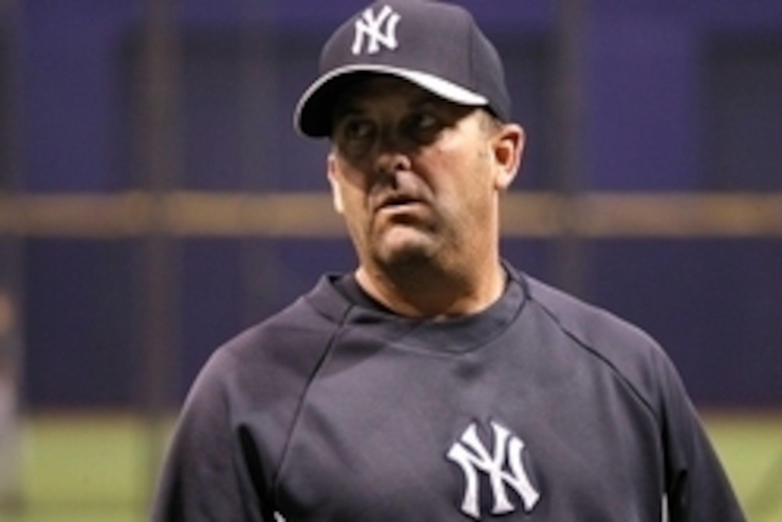 Apr 17, 2014; St. Petersburg, FL, USA; New York Yankees batting coach Kevin Long (54) works out prior to the game against the Tampa Bay Rays at Tropicana Field. Mandatory Credit: Kim Klement-USA TODAY Sports