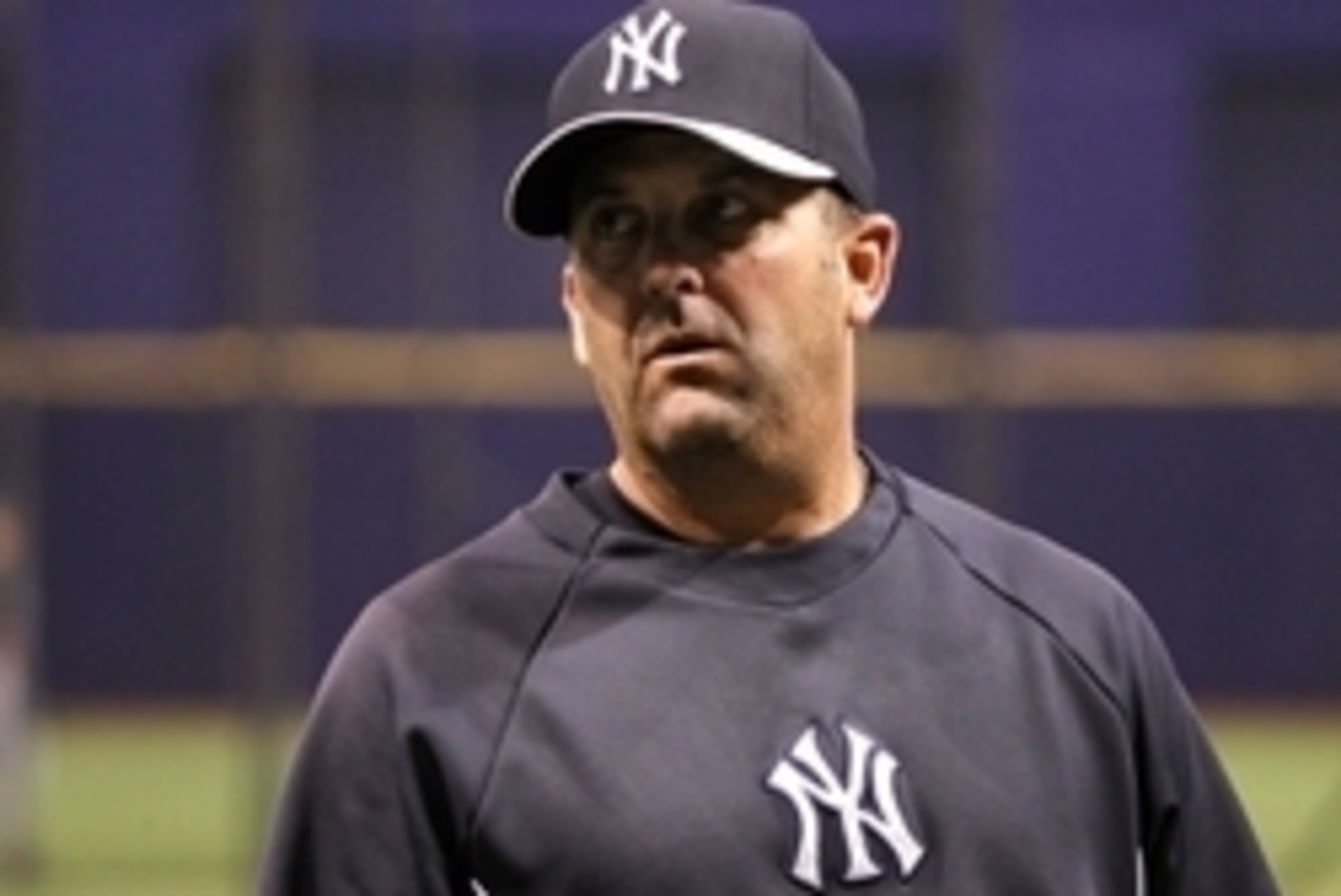 Apr 17, 2014; St. Petersburg, FL, USA; New York Yankees batting coach Kevin Long (54) works out prior to the game against the Tampa Bay Rays at Tropicana Field. Mandatory Credit: Kim Klement-USA TODAY Sports