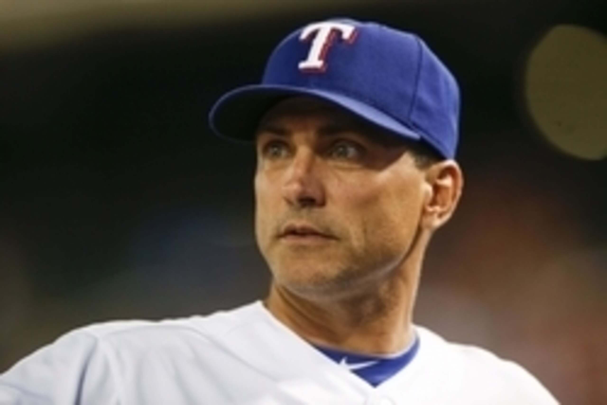 Sep 24, 2014; Arlington, TX, USA; Texas Rangers interim manager Tim Bogar (27) during the game against the Houston Astros at Globe Life Park in Arlington. Mandatory Credit: Kevin Jairaj-USA TODAY Sports