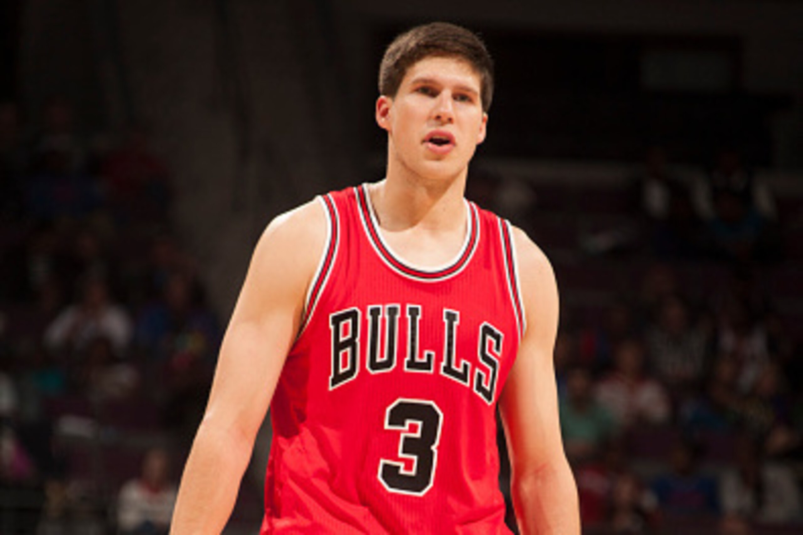 AUBURN HILLS, MI - OCTOBER 7:  Doug McDermott #3 of the Chicago Bulls looks on against the Detroit Pistons on October 7, 2014 at The Palace of Auburn Hills in Auburn Hills, Michigan. NOTE TO USER: User expressly acknowledges and agrees that, by downloadin