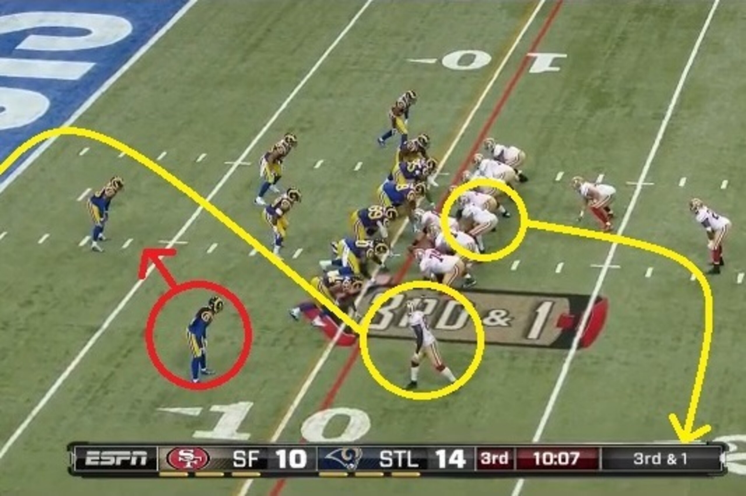 Boldin initially moves toward the center of the end zone before cutting to the outside. Kaepernick will roll to his left after a play fake.