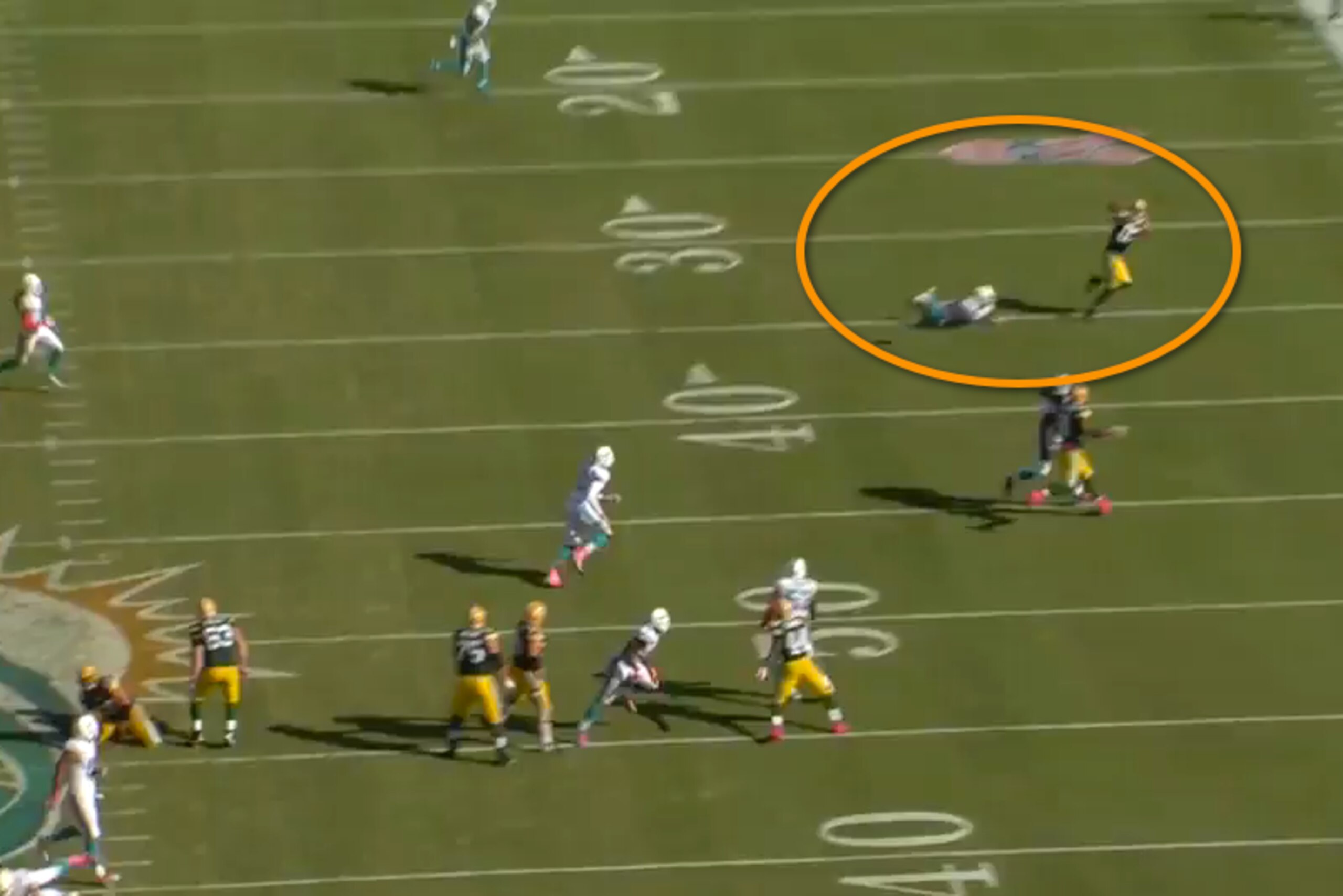 Grimes fell as the ball arrived, ruining otherwise solid coverage.