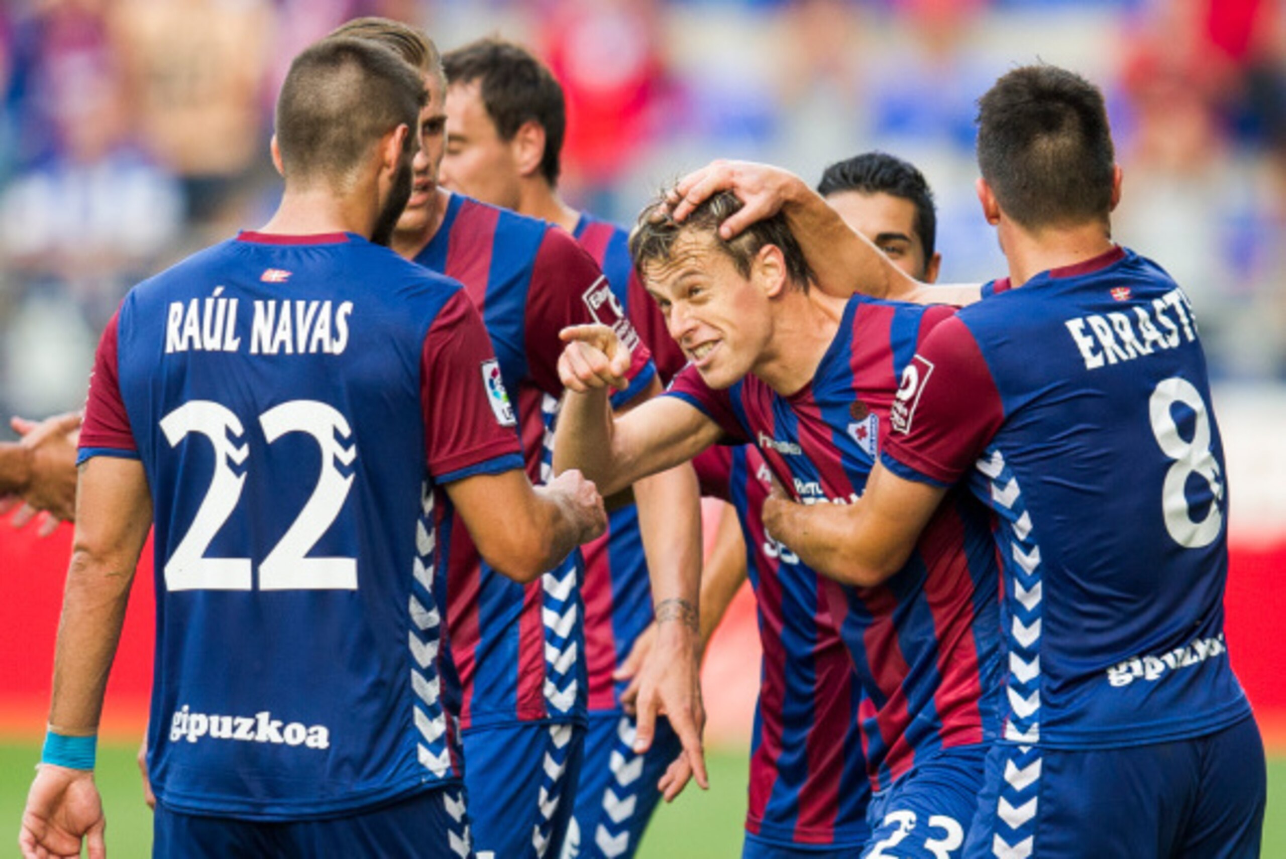 EIBAR, SPAIN - AUGUST 24:  Javier Lara of SD Eibar celebrates after scoring during the La Liga match between SD Eibar and Real Sociedad at Ipurua Municipal Stadium on August 24, 2014 in Eibar, Spain.  (Photo by Juan Manuel Serrano Arce/Getty Images)